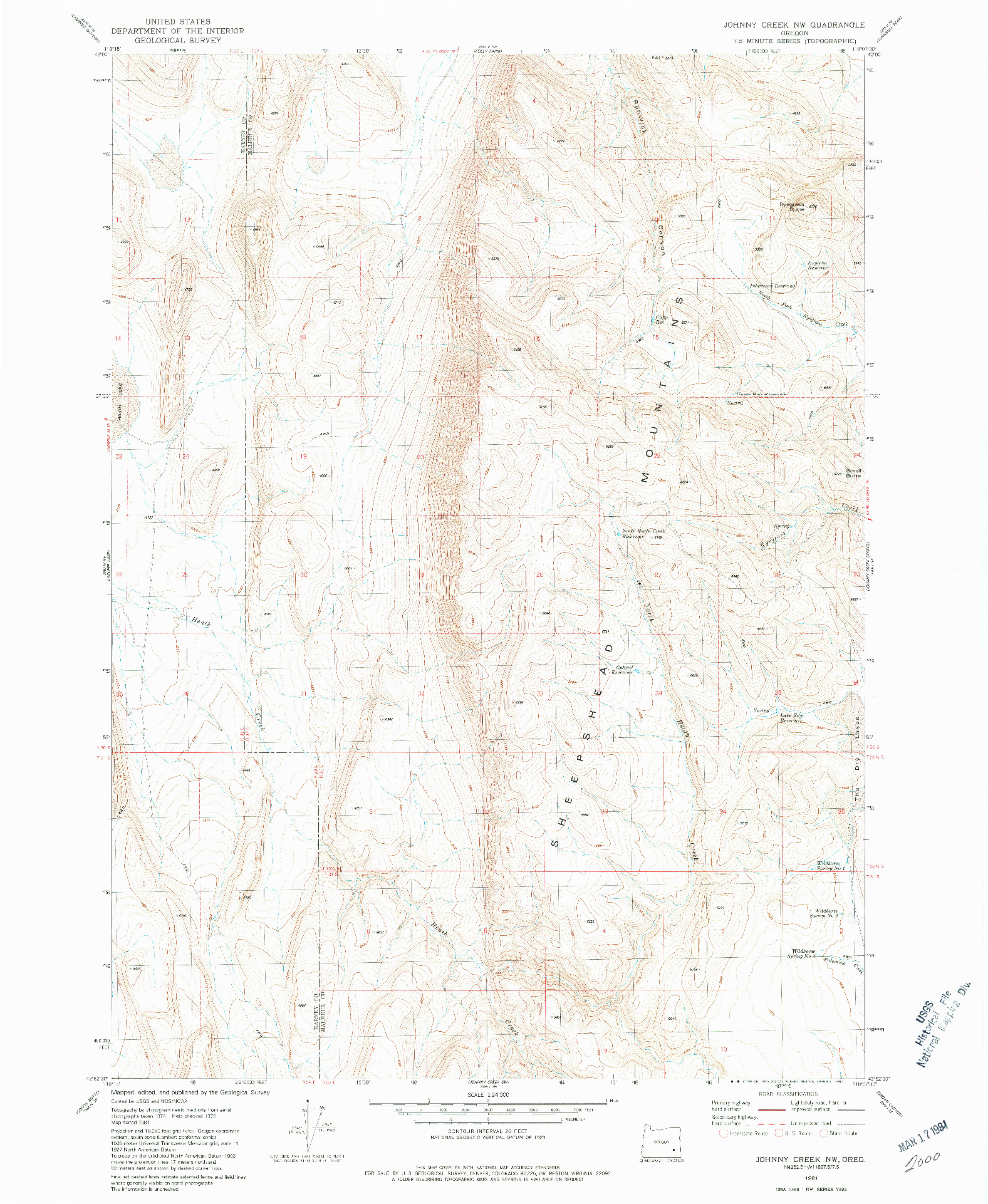 USGS 1:24000-SCALE QUADRANGLE FOR JOHNNY CREEK NW, OR 1981