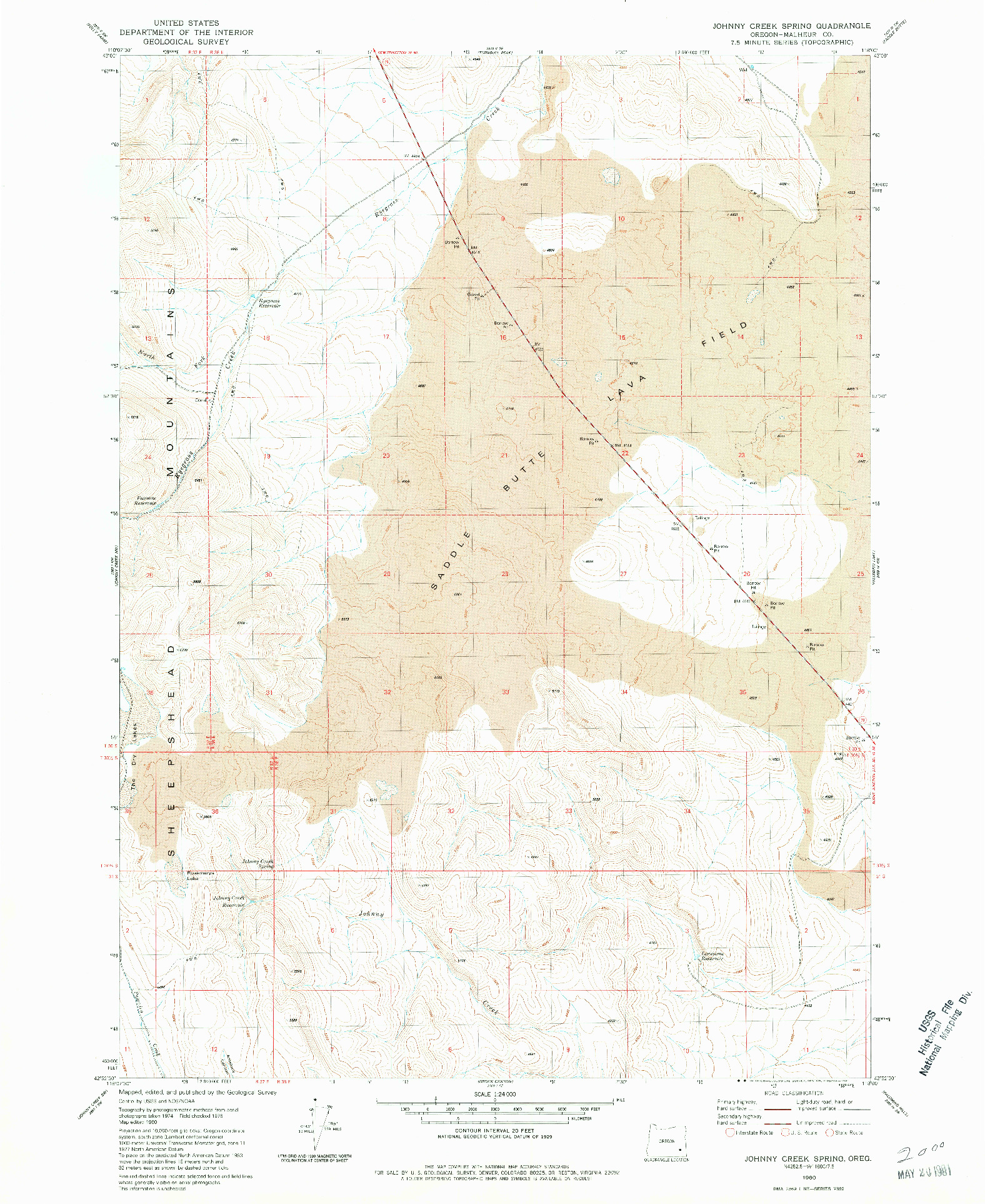 USGS 1:24000-SCALE QUADRANGLE FOR JOHNNY CREEK SPRING, OR 1980