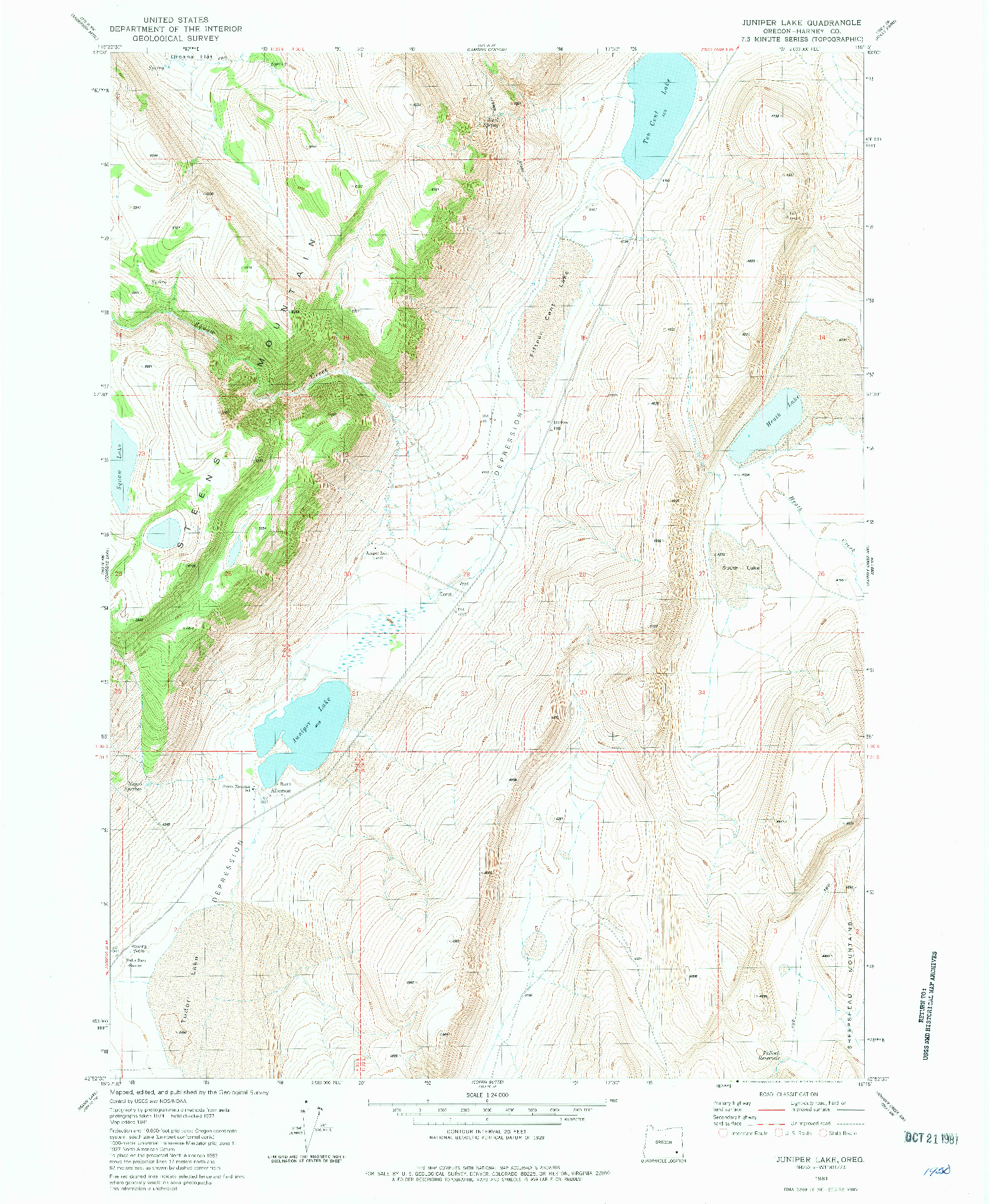 USGS 1:24000-SCALE QUADRANGLE FOR JUNIPER LAKE, OR 1981