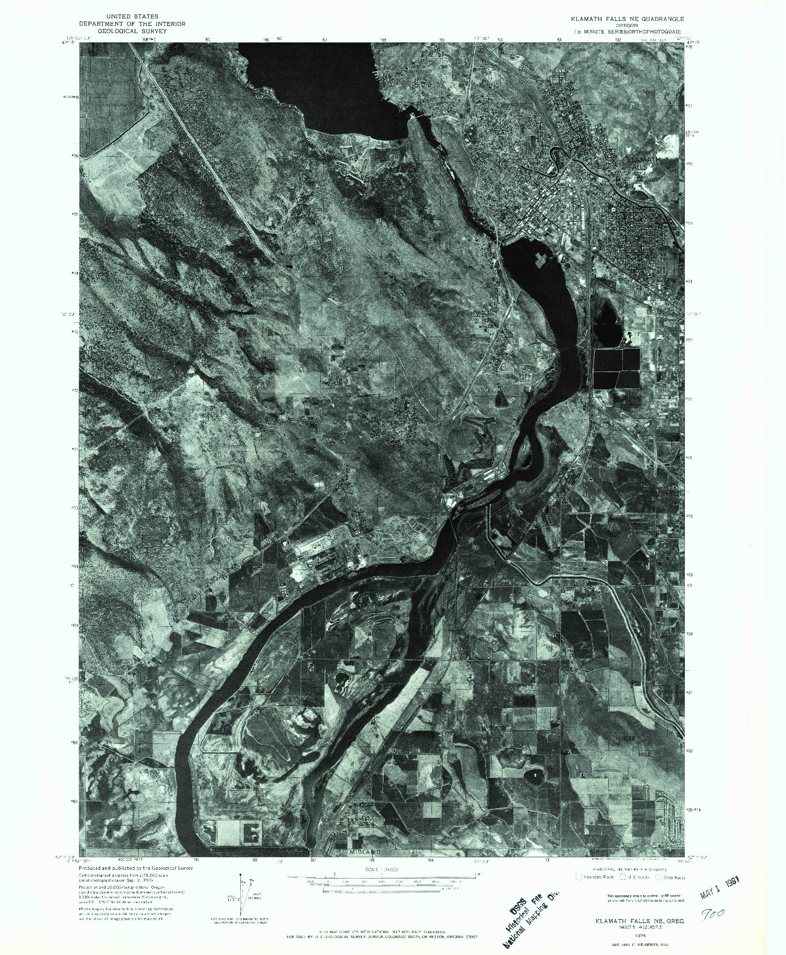USGS 1:24000-SCALE QUADRANGLE FOR KLAMATH FALLS NE, OR 1975