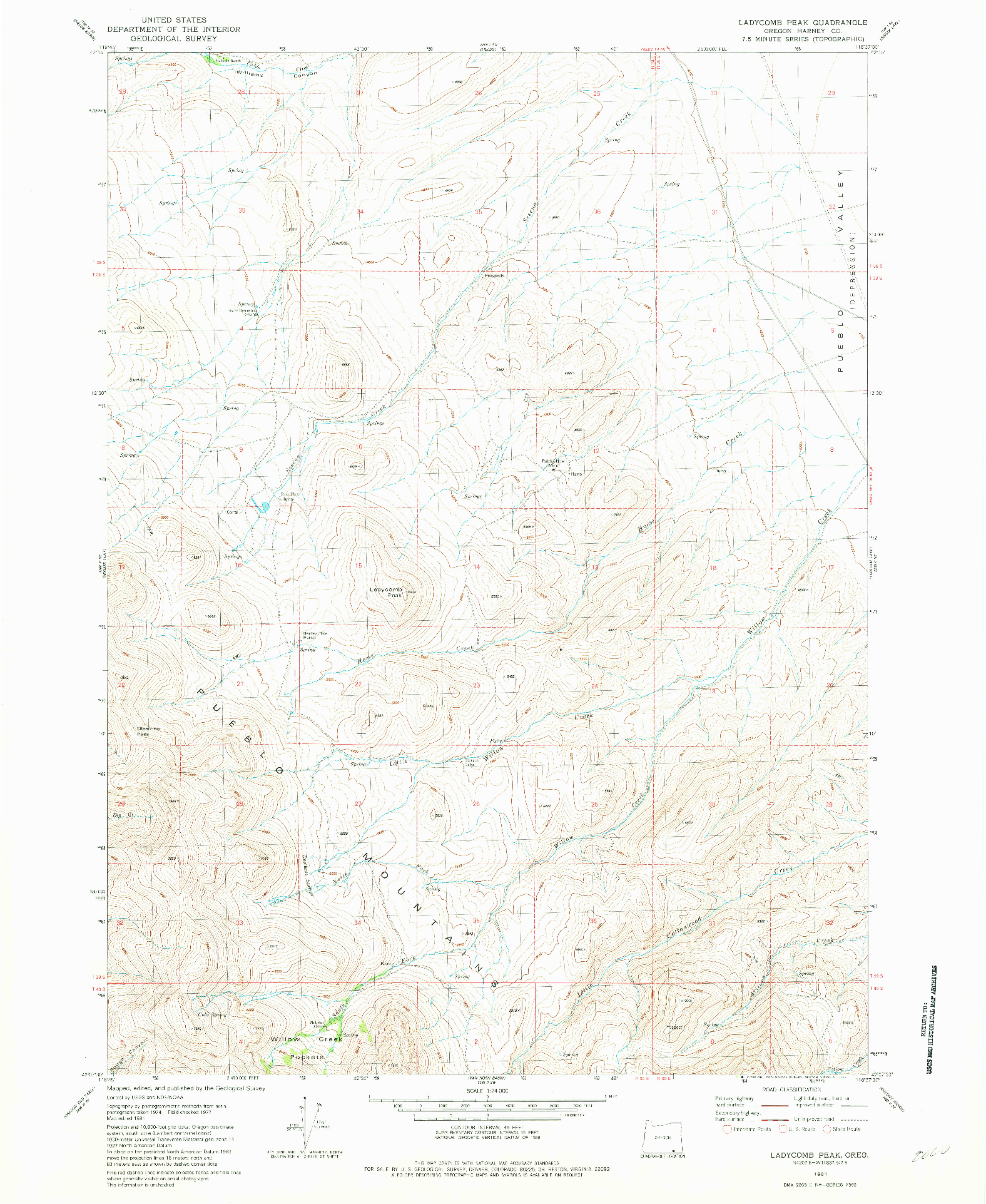 USGS 1:24000-SCALE QUADRANGLE FOR LADYCOMB PEAK, OR 1981