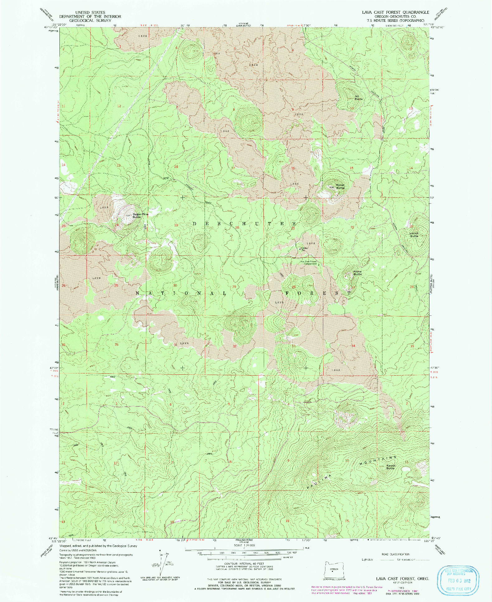 USGS 1:24000-SCALE QUADRANGLE FOR LAVA CAST FOREST, OR 1963