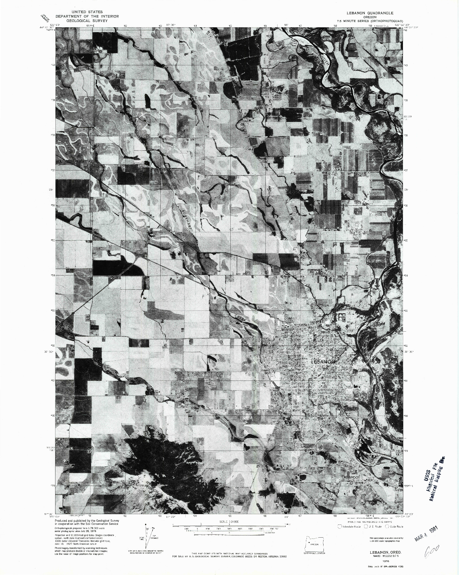 USGS 1:24000-SCALE QUADRANGLE FOR LEBANON, OR 1976