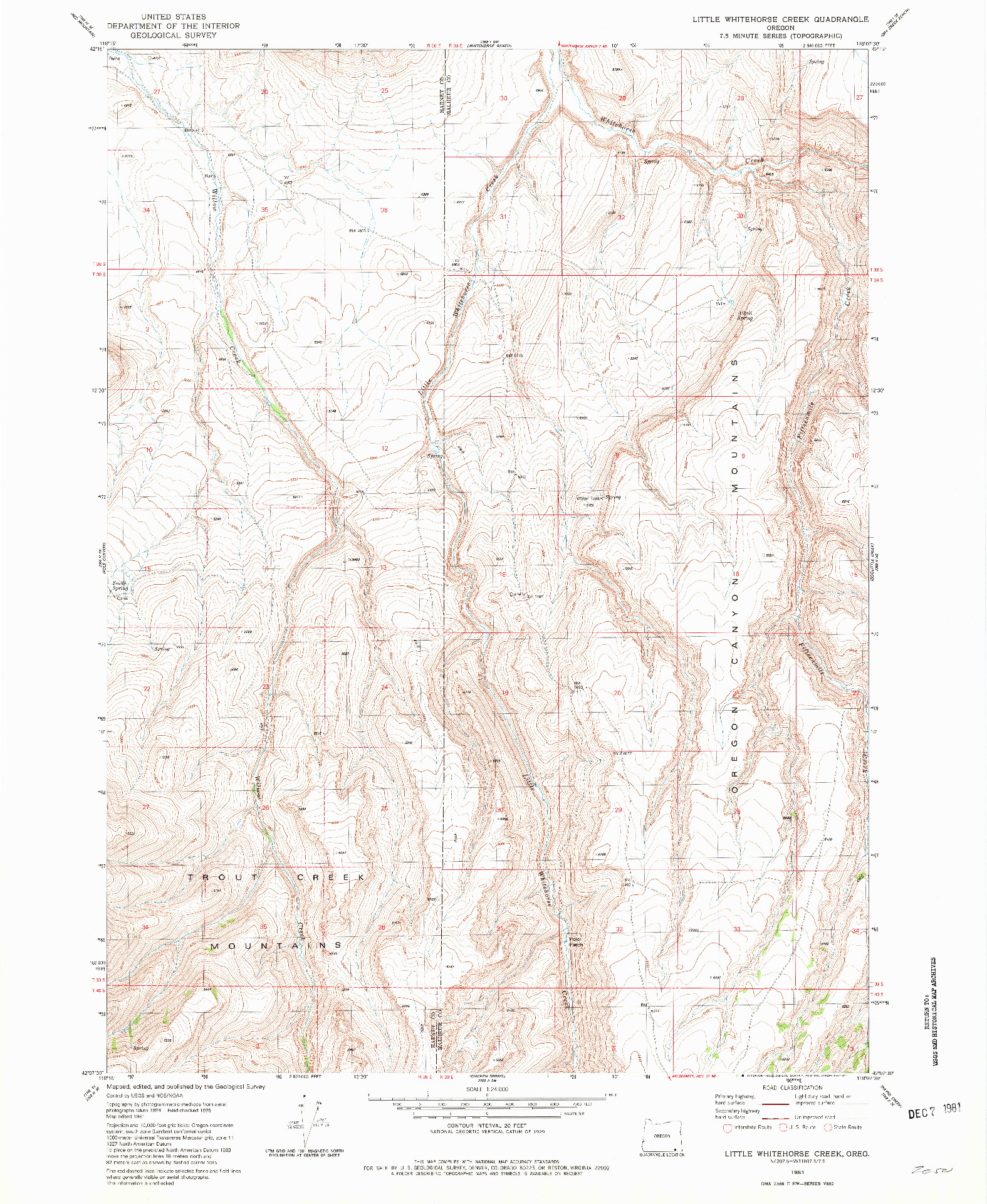 USGS 1:24000-SCALE QUADRANGLE FOR LITTLE WHITEHORSE CREEK, OR 1981