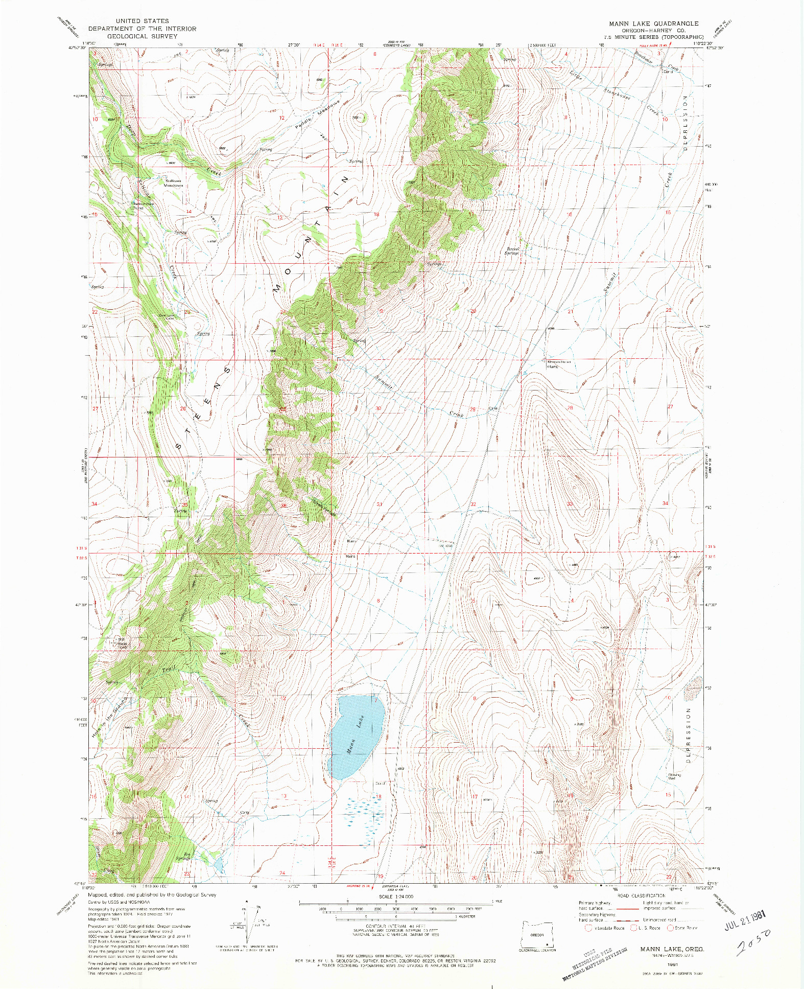 USGS 1:24000-SCALE QUADRANGLE FOR MANN LAKE, OR 1981