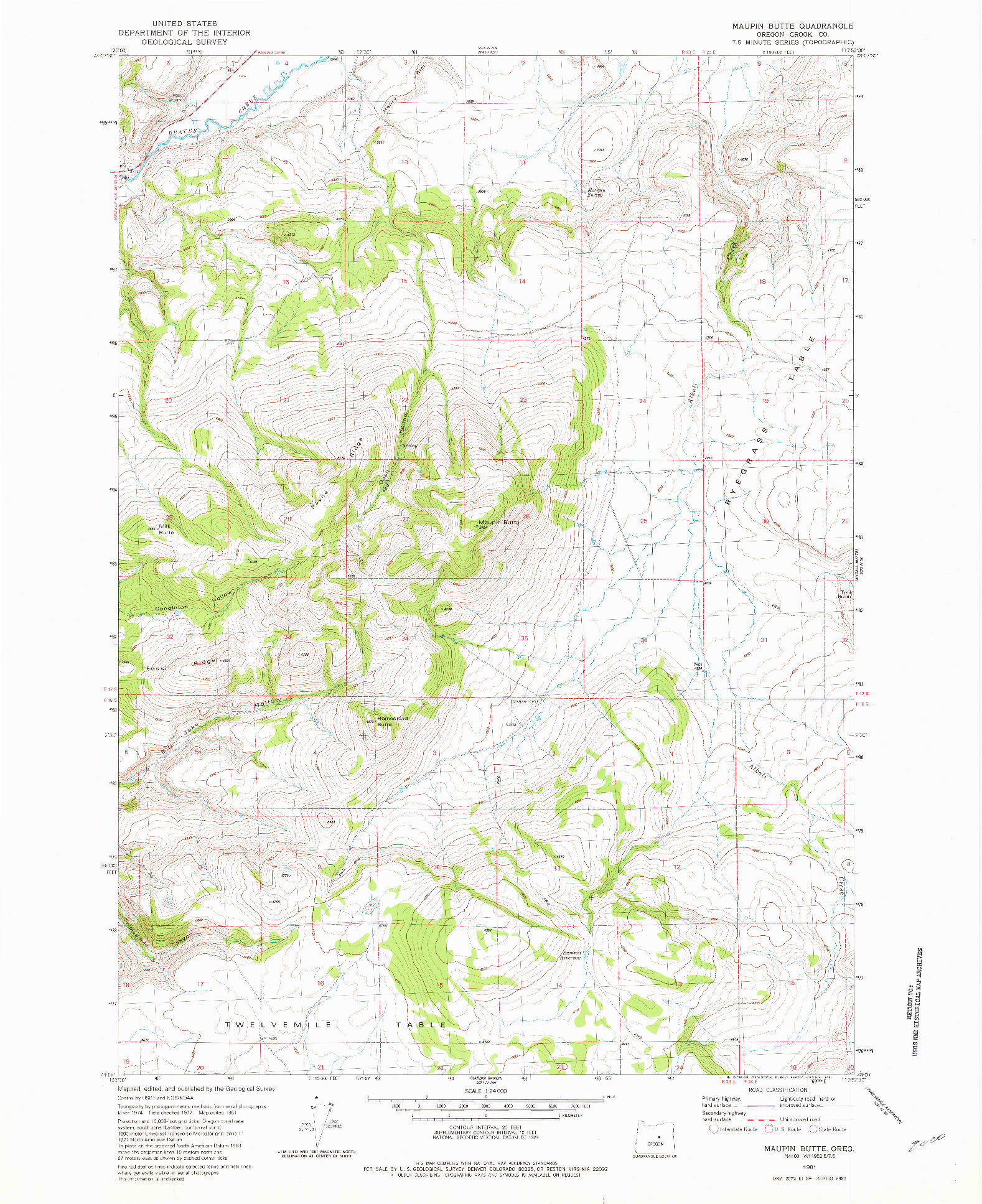 USGS 1:24000-SCALE QUADRANGLE FOR MAUPIN BUTTE, OR 1981