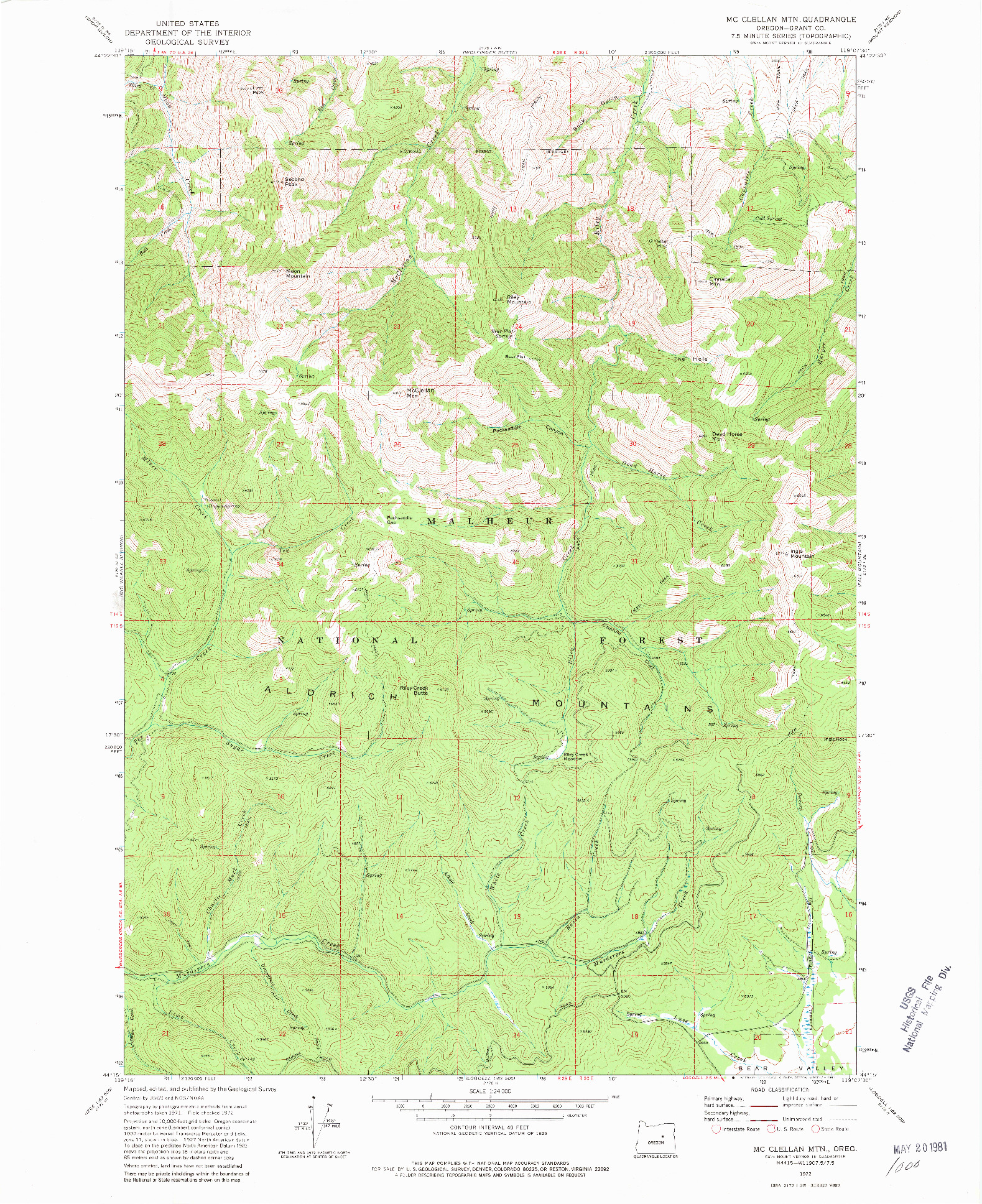 USGS 1:24000-SCALE QUADRANGLE FOR MC CLELLAN MTN, OR 1972