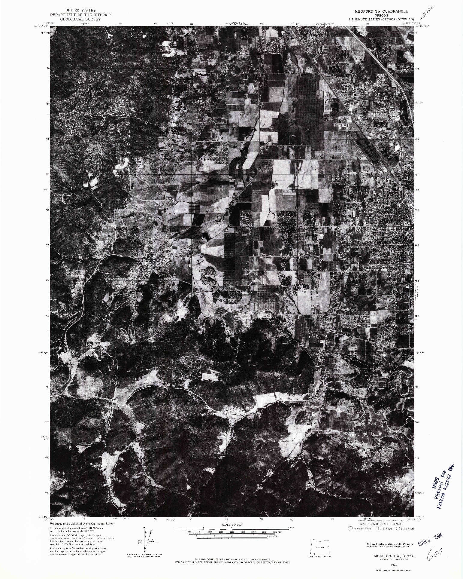 USGS 1:24000-SCALE QUADRANGLE FOR MEDFORD SW, OR 1974