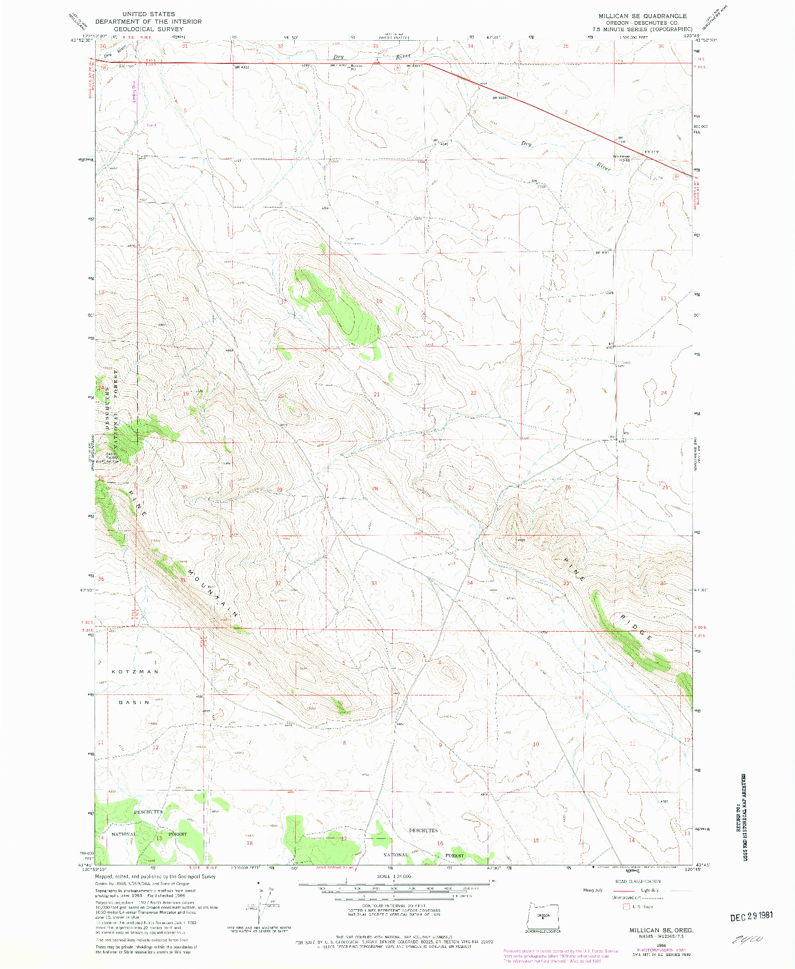 USGS 1:24000-SCALE QUADRANGLE FOR MILLICAN SE, OR 1966