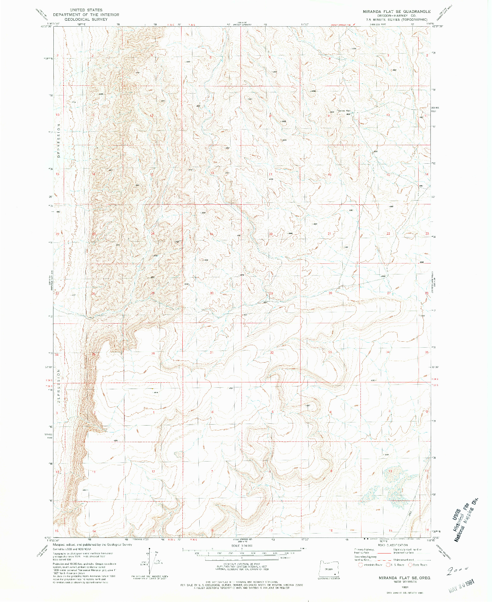 USGS 1:24000-SCALE QUADRANGLE FOR MIRANDA FLAT SE, OR 1981