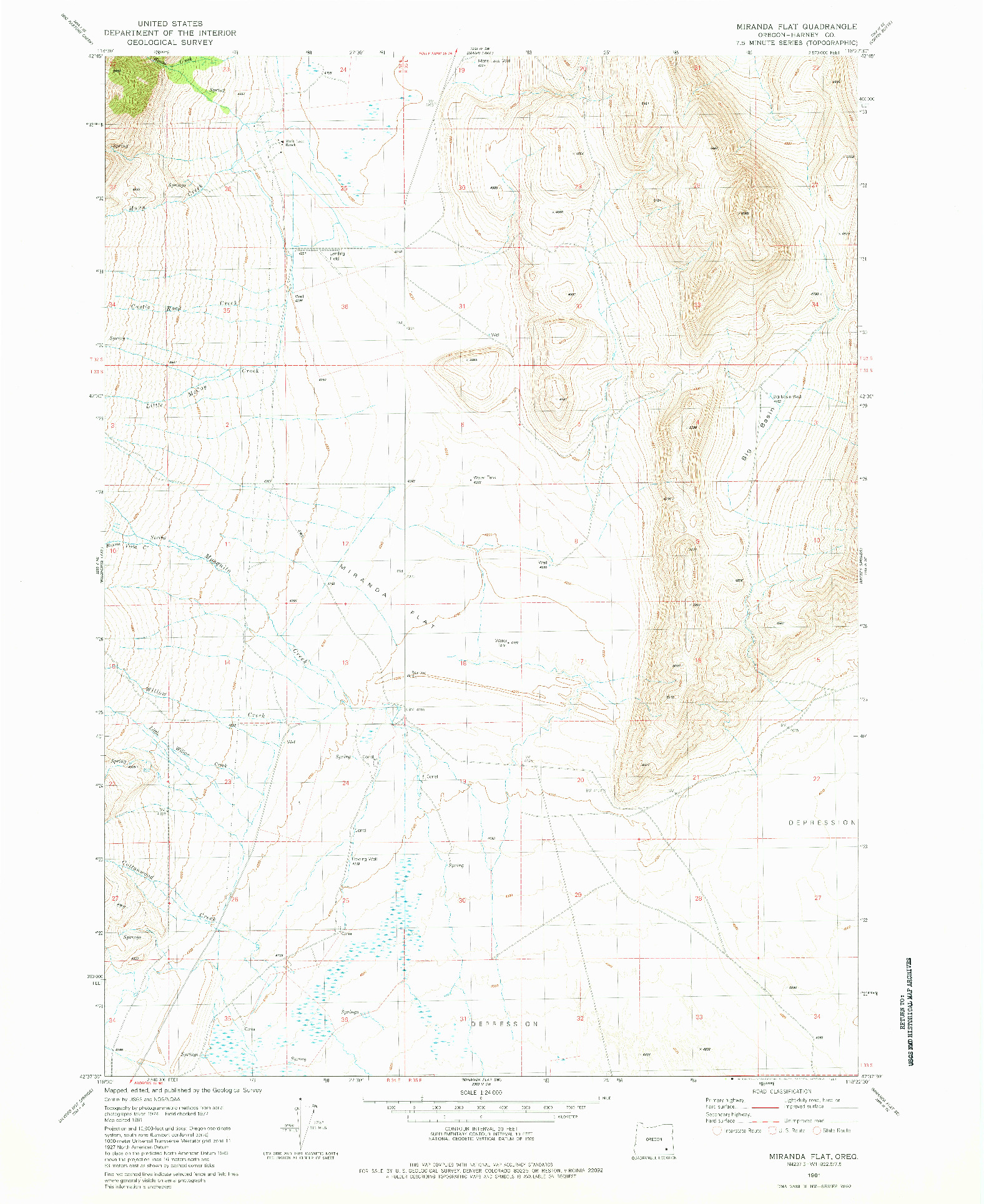 USGS 1:24000-SCALE QUADRANGLE FOR MIRANDA FLAT, OR 1981