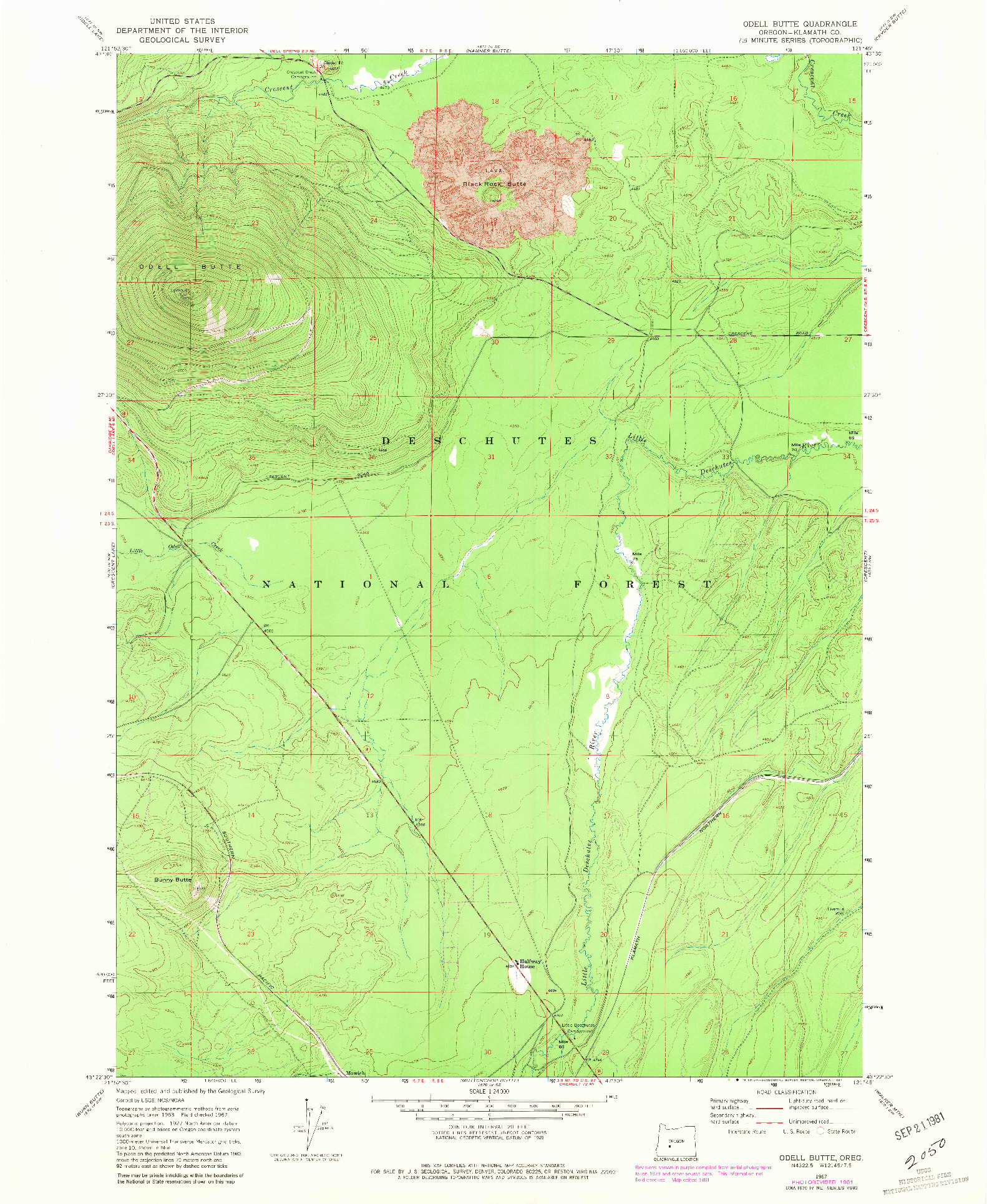 USGS 1:24000-SCALE QUADRANGLE FOR ODELL BUTTE, OR 1967