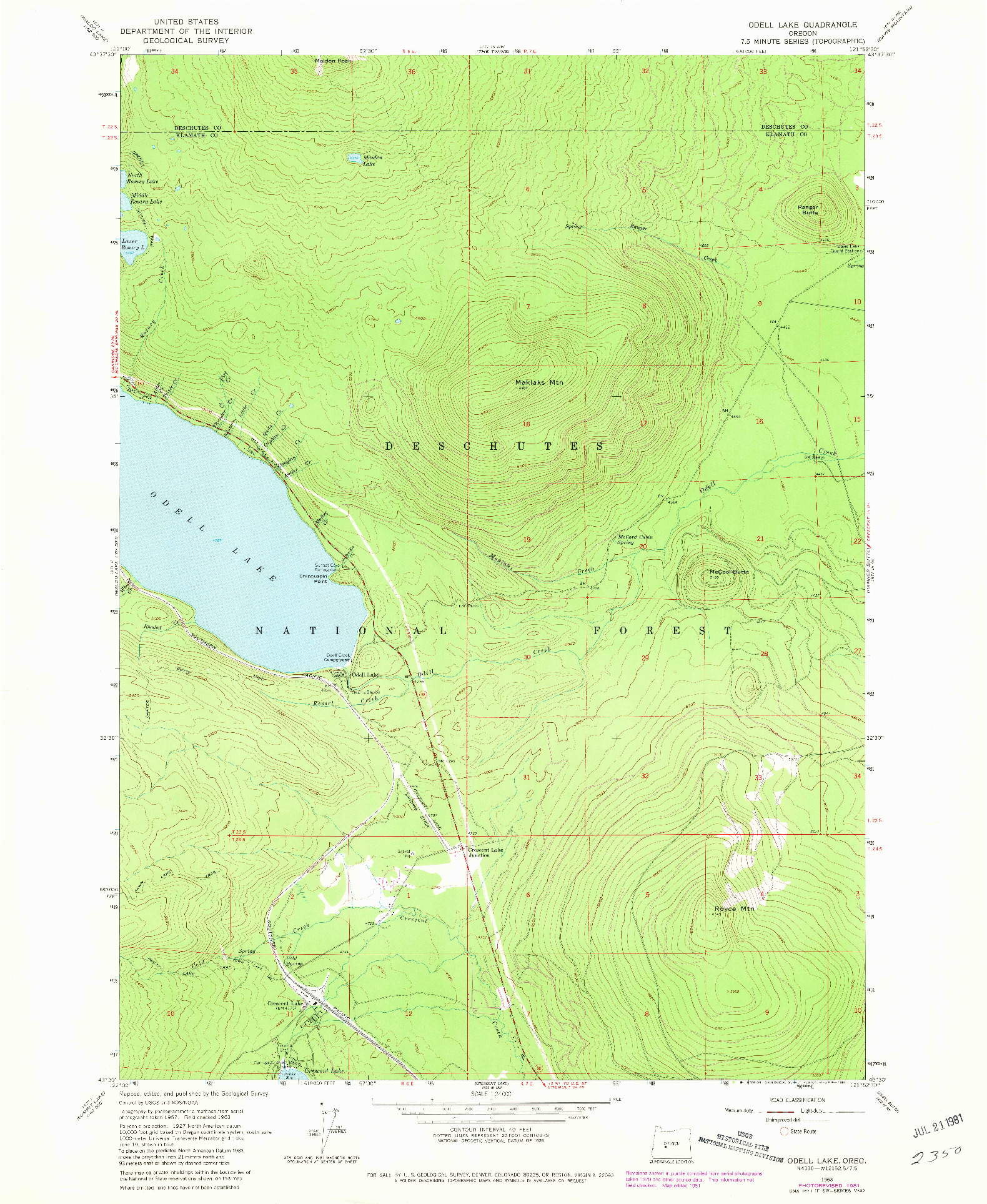 USGS 1:24000-SCALE QUADRANGLE FOR ODELL LAKE, OR 1967