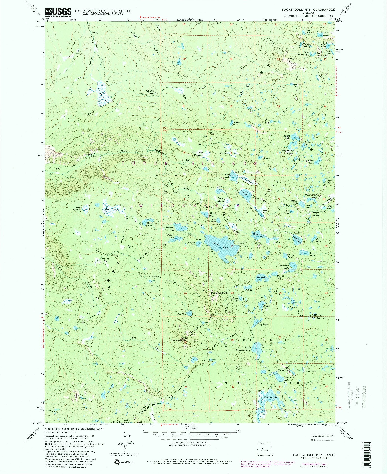 USGS 1:24000-SCALE QUADRANGLE FOR PACKSADDLE MTN, OR 1963