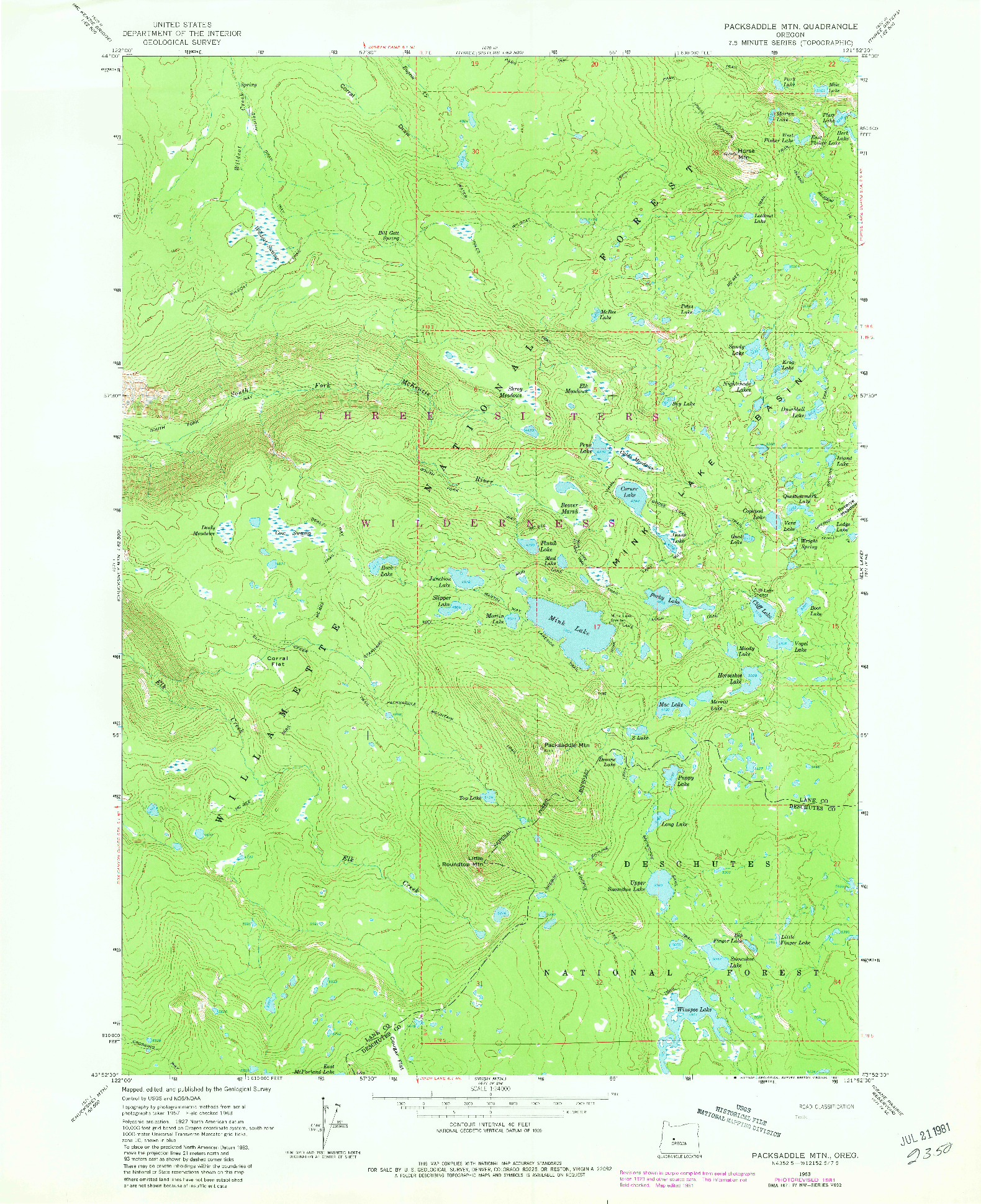 USGS 1:24000-SCALE QUADRANGLE FOR PACKSADDLE MTN, OR 1963