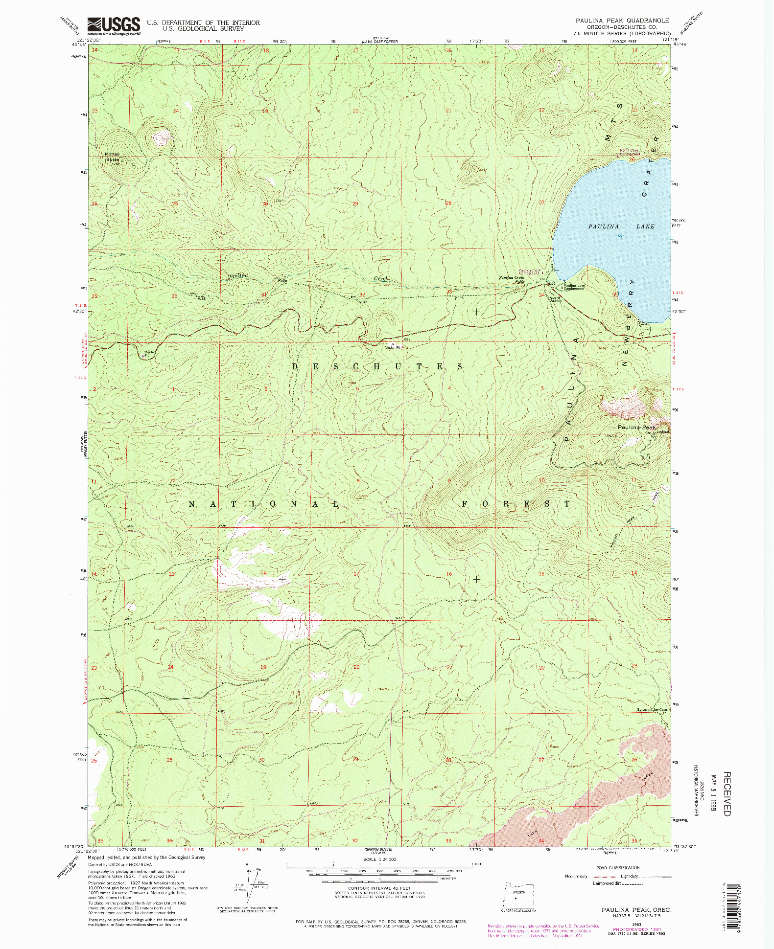 USGS 1:24000-SCALE QUADRANGLE FOR PAULINA PEAK, OR 1963