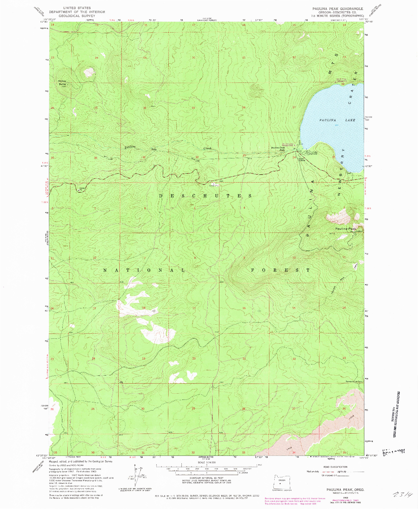 USGS 1:24000-SCALE QUADRANGLE FOR PAULINA PEAK, OR 1963