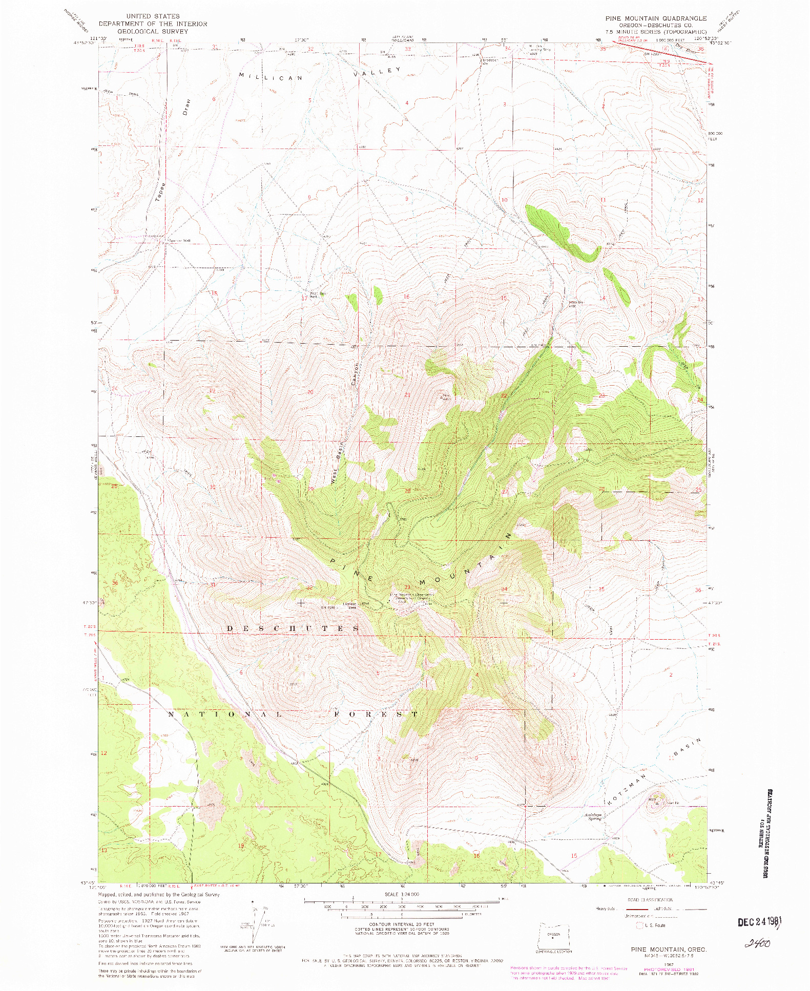 USGS 1:24000-SCALE QUADRANGLE FOR PINE MOUNTAIN, OR 1967