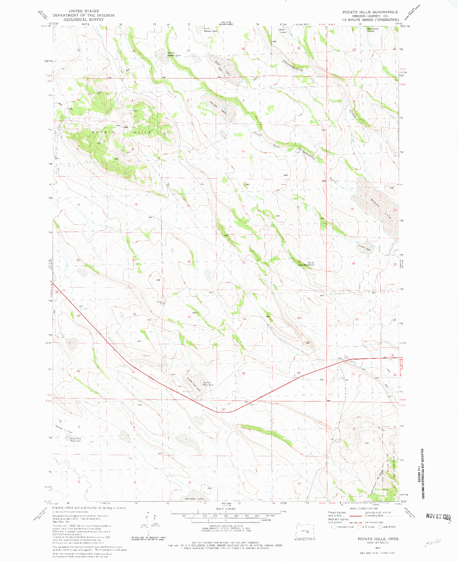 USGS 1:24000-SCALE QUADRANGLE FOR POTATO HILLS, OR 1981