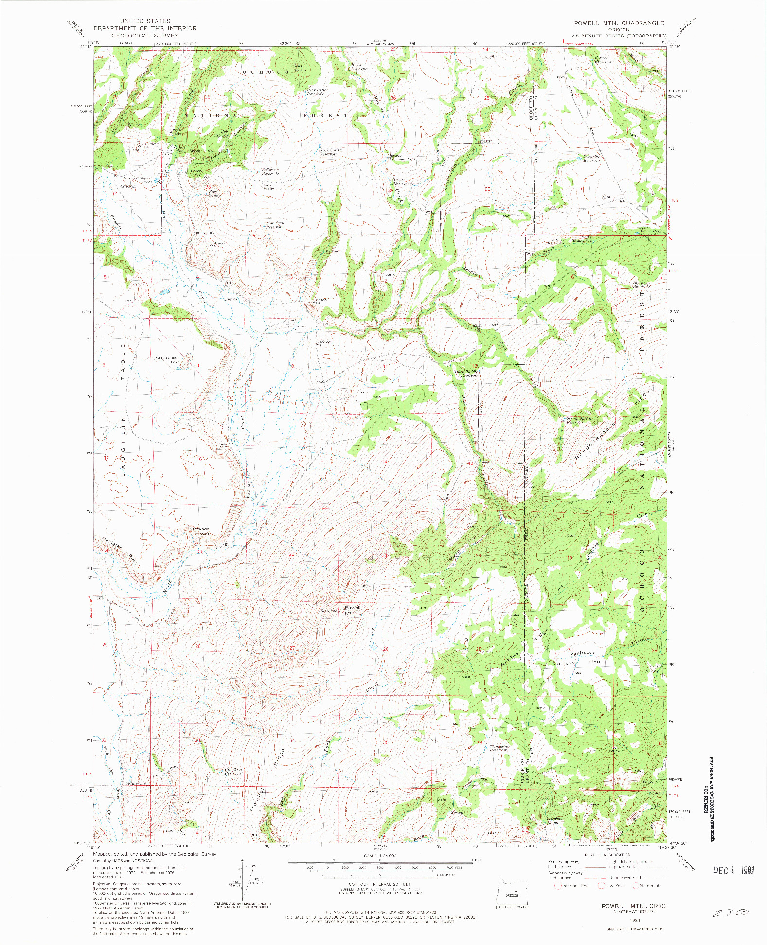 USGS 1:24000-SCALE QUADRANGLE FOR POWELL MTN, OR 1981