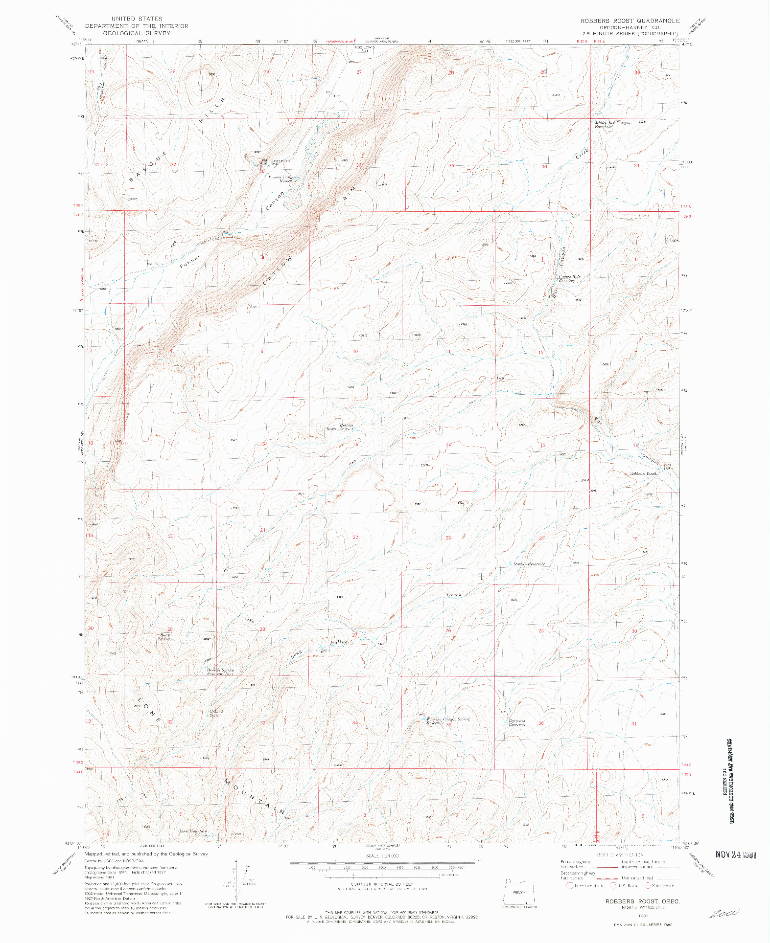 USGS 1:24000-SCALE QUADRANGLE FOR ROBBERS ROOST, OR 1981