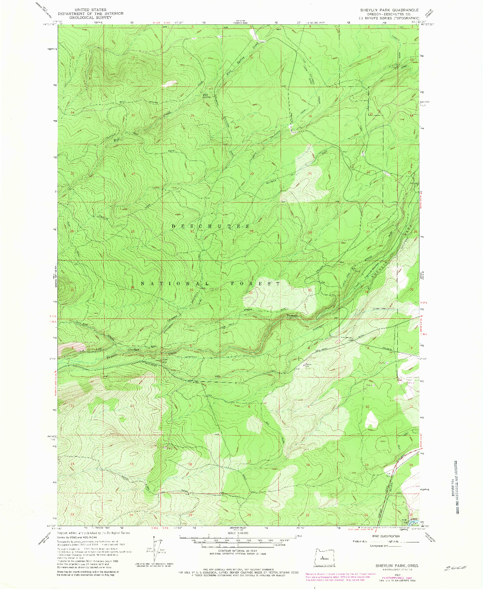 USGS 1:24000-SCALE QUADRANGLE FOR SHEVLIN PARK, OR 1962