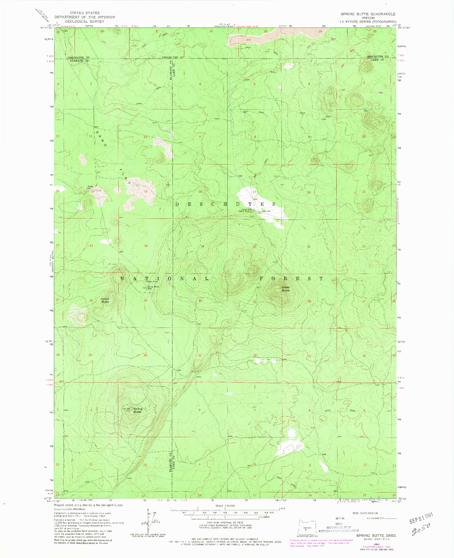 USGS 1:24000-SCALE QUADRANGLE FOR SPRING BUTTE, OR 1963