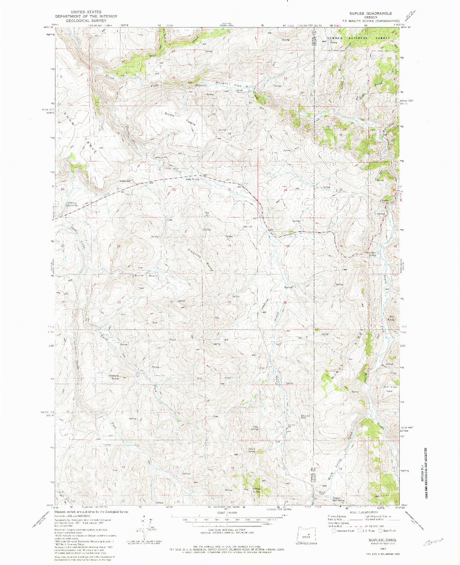 USGS 1:24000-SCALE QUADRANGLE FOR SUPLEE, OR 1981