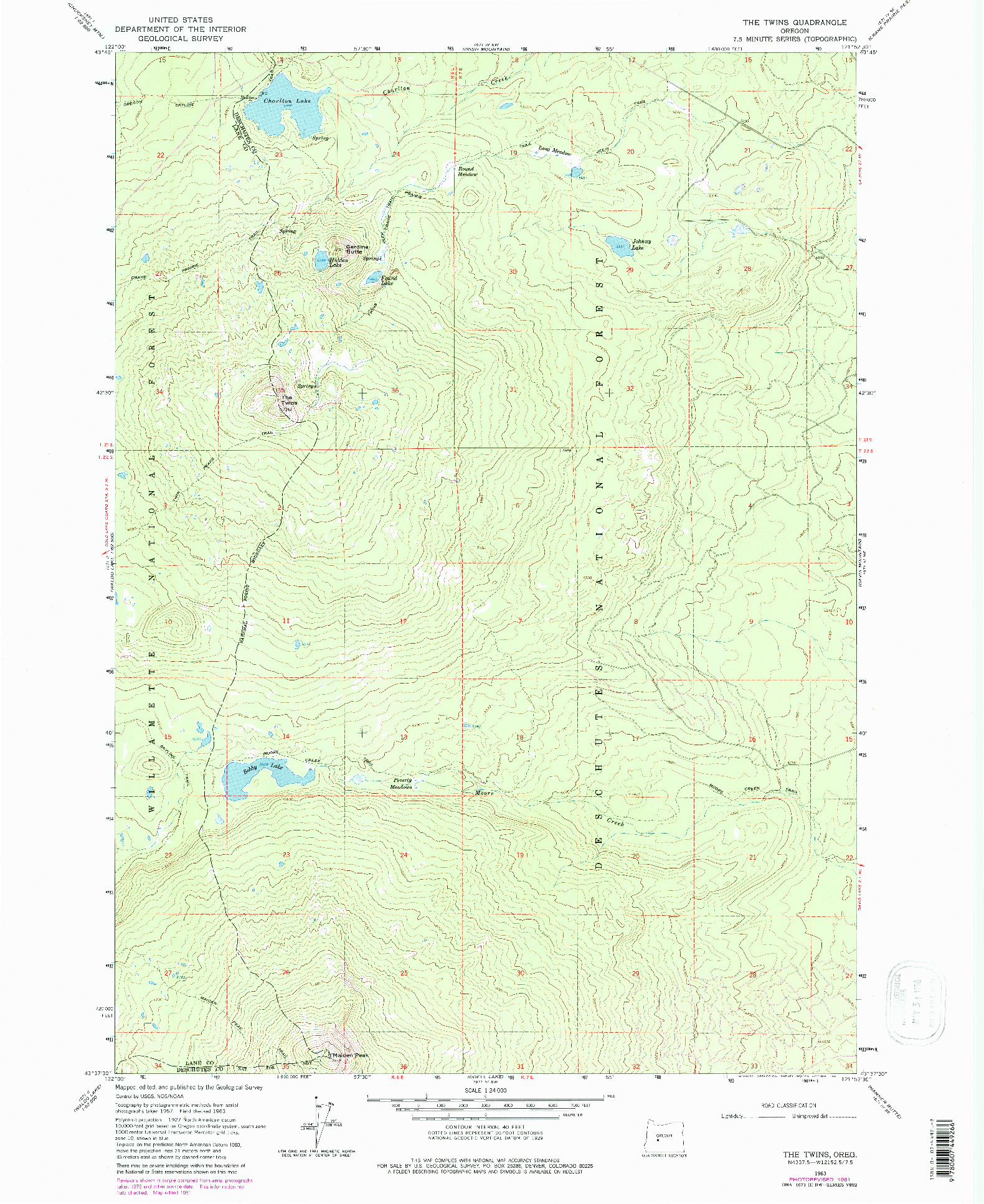 USGS 1:24000-SCALE QUADRANGLE FOR THE TWINS, OR 1963