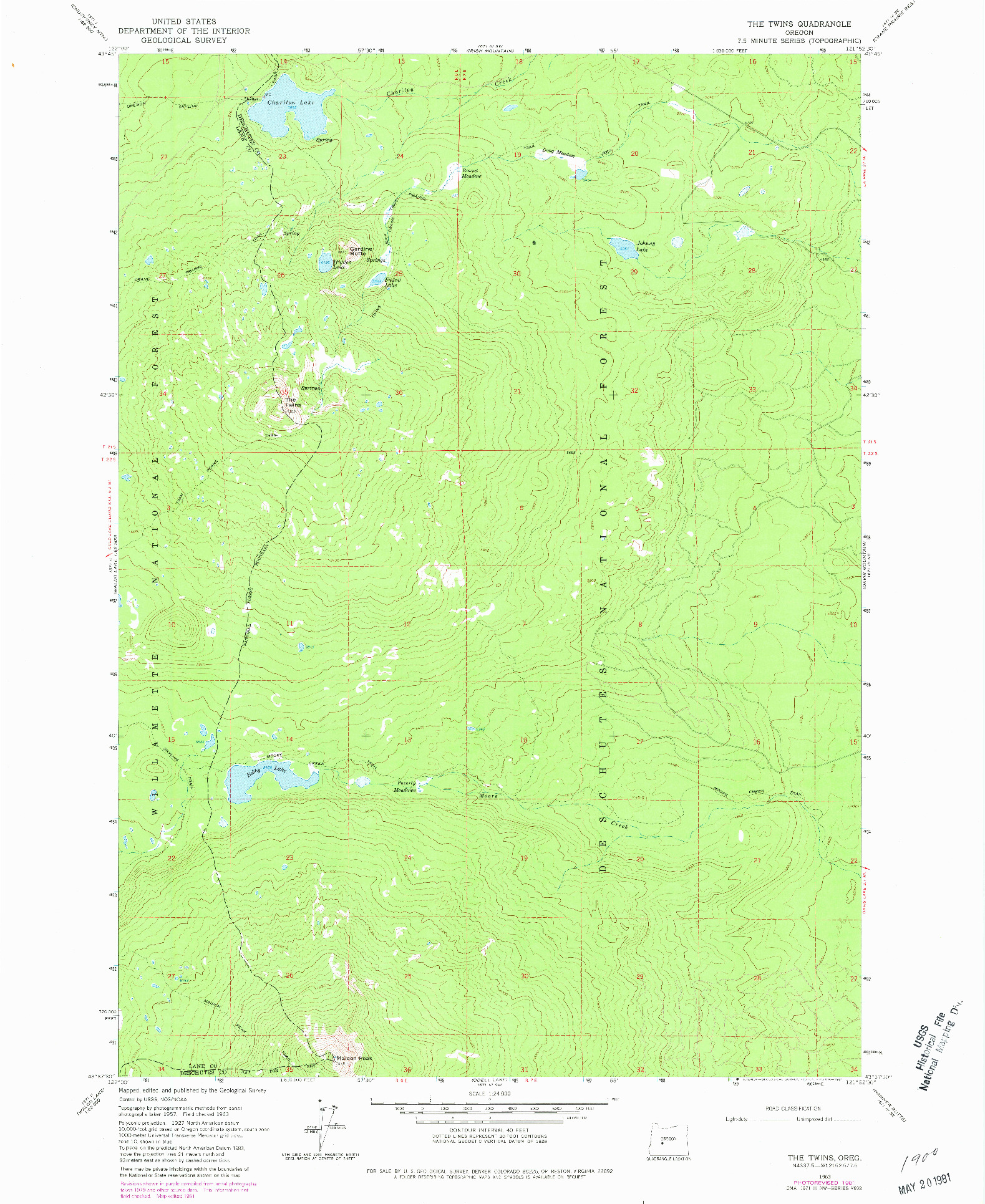 USGS 1:24000-SCALE QUADRANGLE FOR THE TWINS, OR 1963