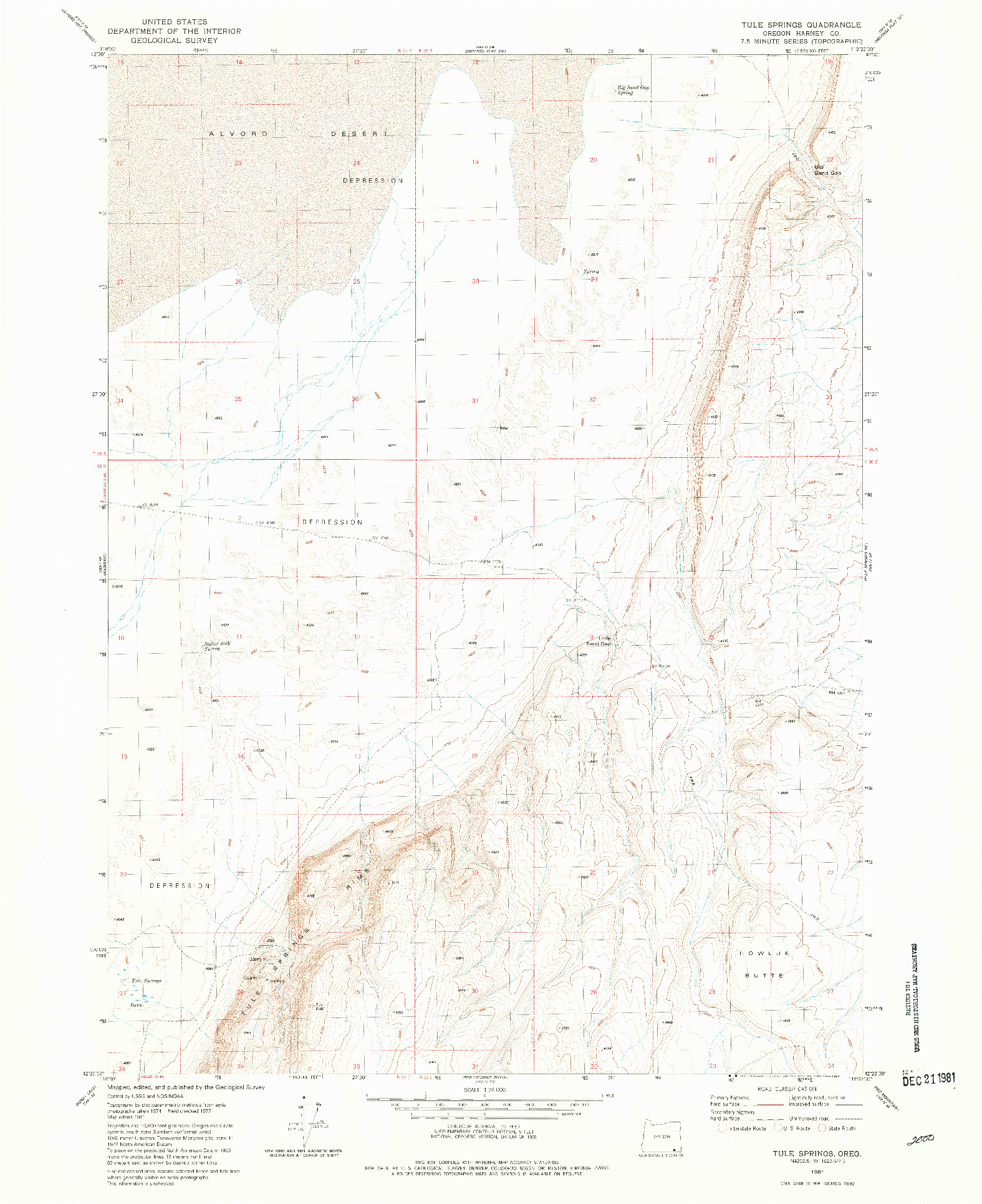 USGS 1:24000-SCALE QUADRANGLE FOR TULE SPRINGS, OR 1981