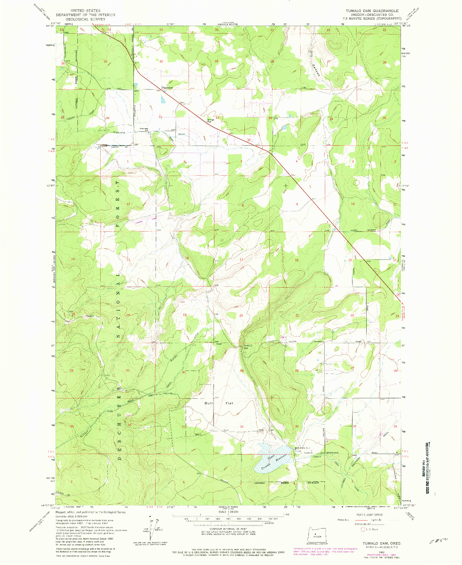 USGS 1:24000-SCALE QUADRANGLE FOR TUMALO DAM, OR 1962