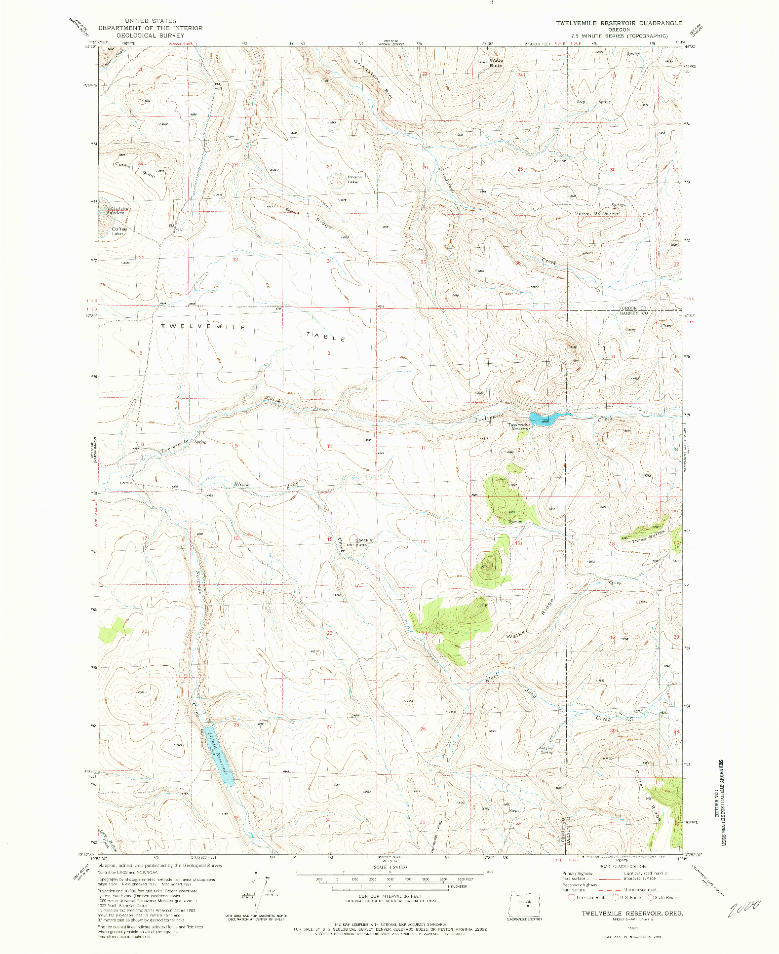 USGS 1:24000-SCALE QUADRANGLE FOR TWELVEMILE RESERVOIR, OR 1981