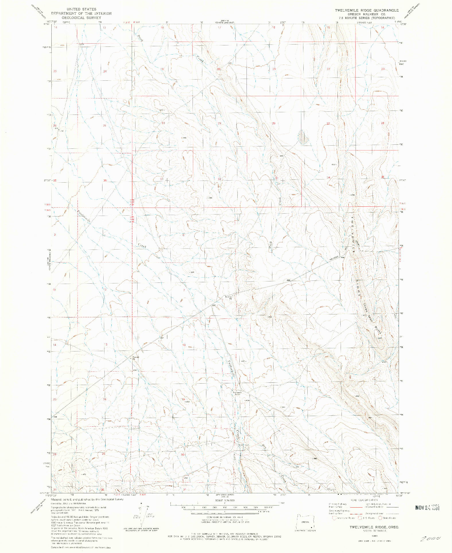 USGS 1:24000-SCALE QUADRANGLE FOR TWELVEMILE RIDGE, OR 1981