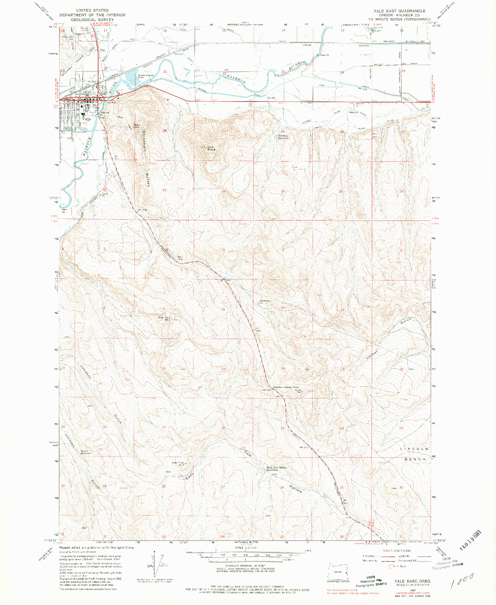USGS 1:24000-SCALE QUADRANGLE FOR VALE EAST, OR 1967