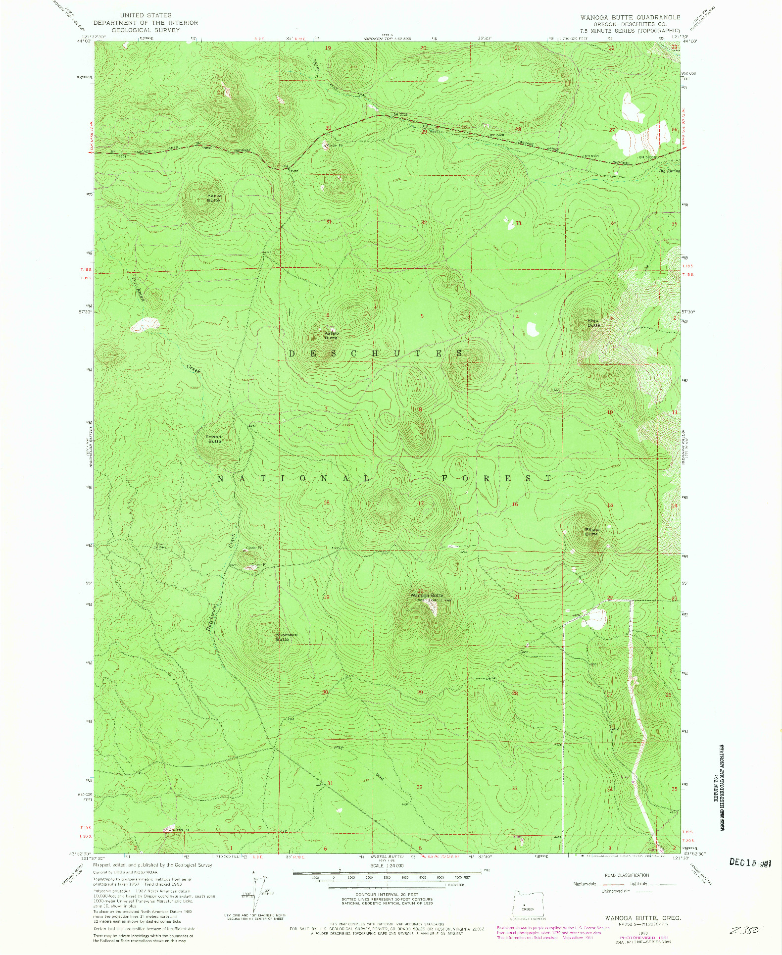 USGS 1:24000-SCALE QUADRANGLE FOR WANOGA BUTTE, OR 1963