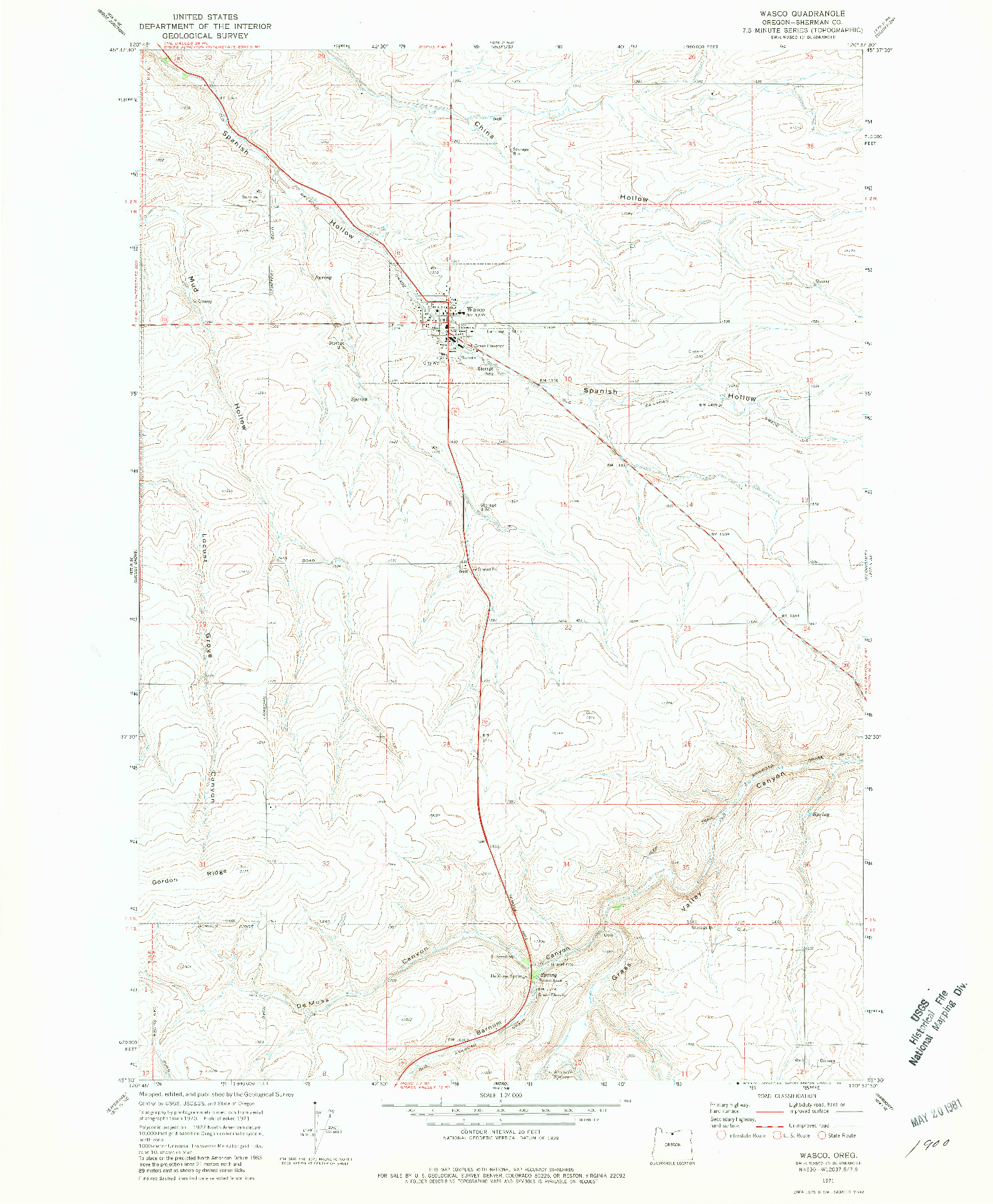 USGS 1:24000-SCALE QUADRANGLE FOR WASCO, OR 1971