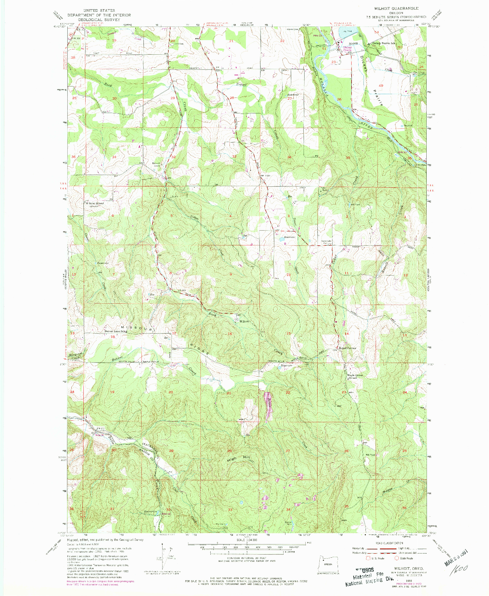 USGS 1:24000-SCALE QUADRANGLE FOR WILHOIT, OR 1955