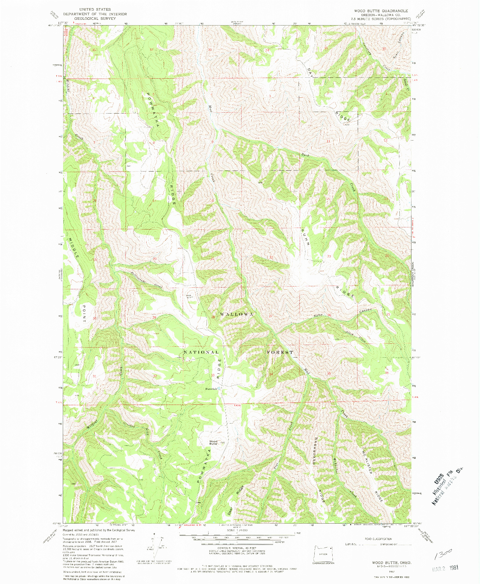 USGS 1:24000-SCALE QUADRANGLE FOR WOOD BUTTE, OR 1967