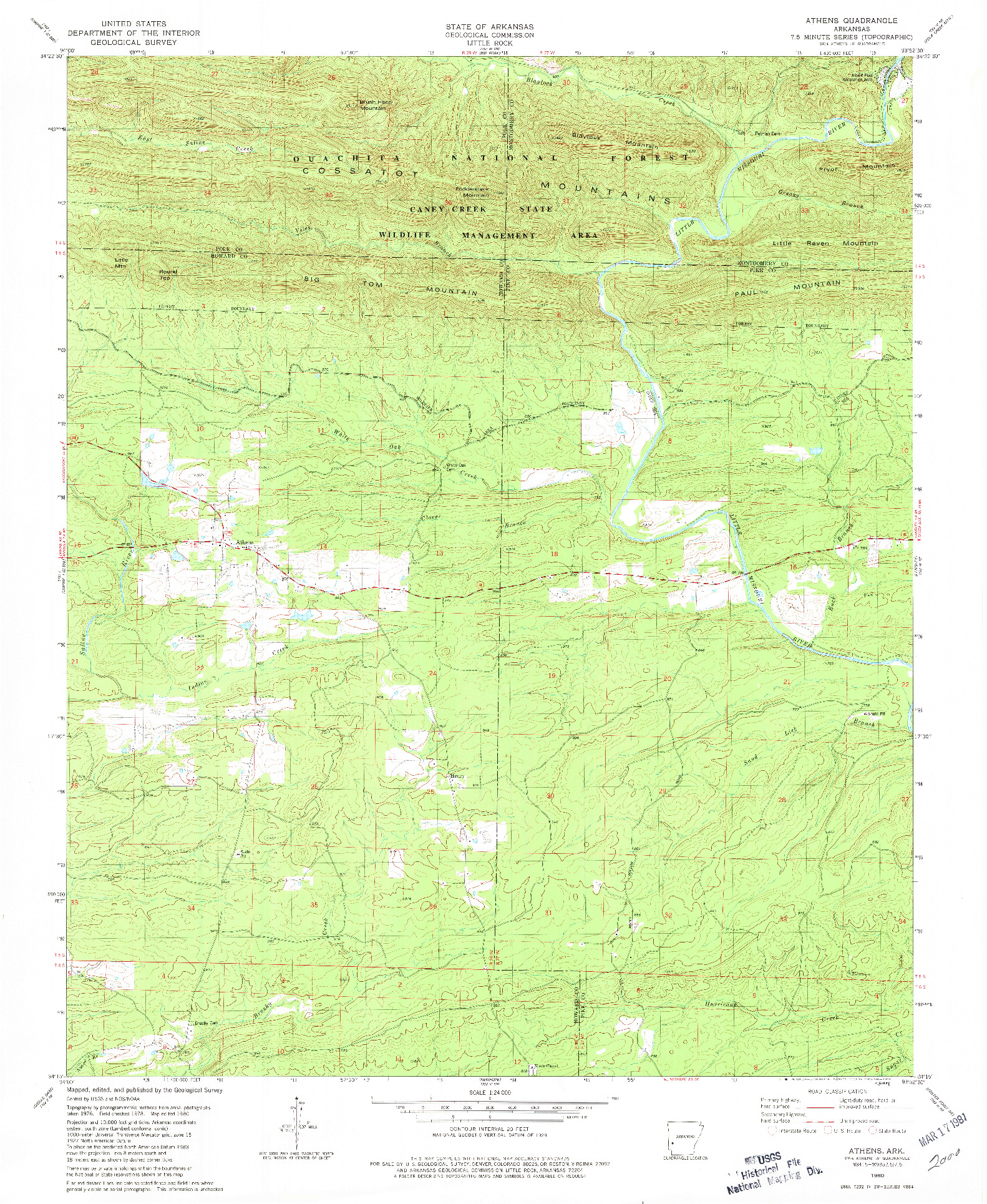 USGS 1:24000-SCALE QUADRANGLE FOR ATHENS, AR 1980