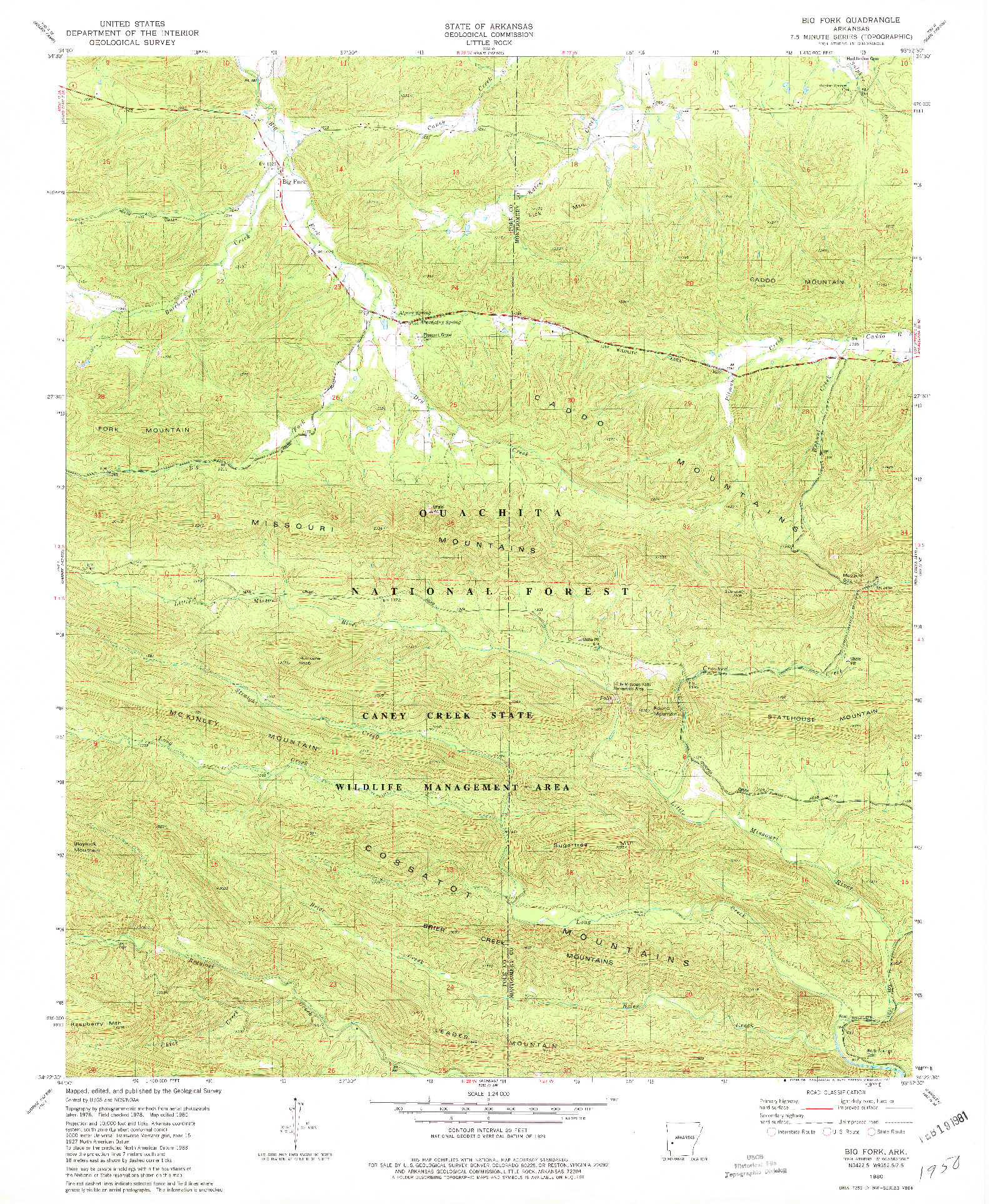 USGS 1:24000-SCALE QUADRANGLE FOR BIG FORK, AR 1980