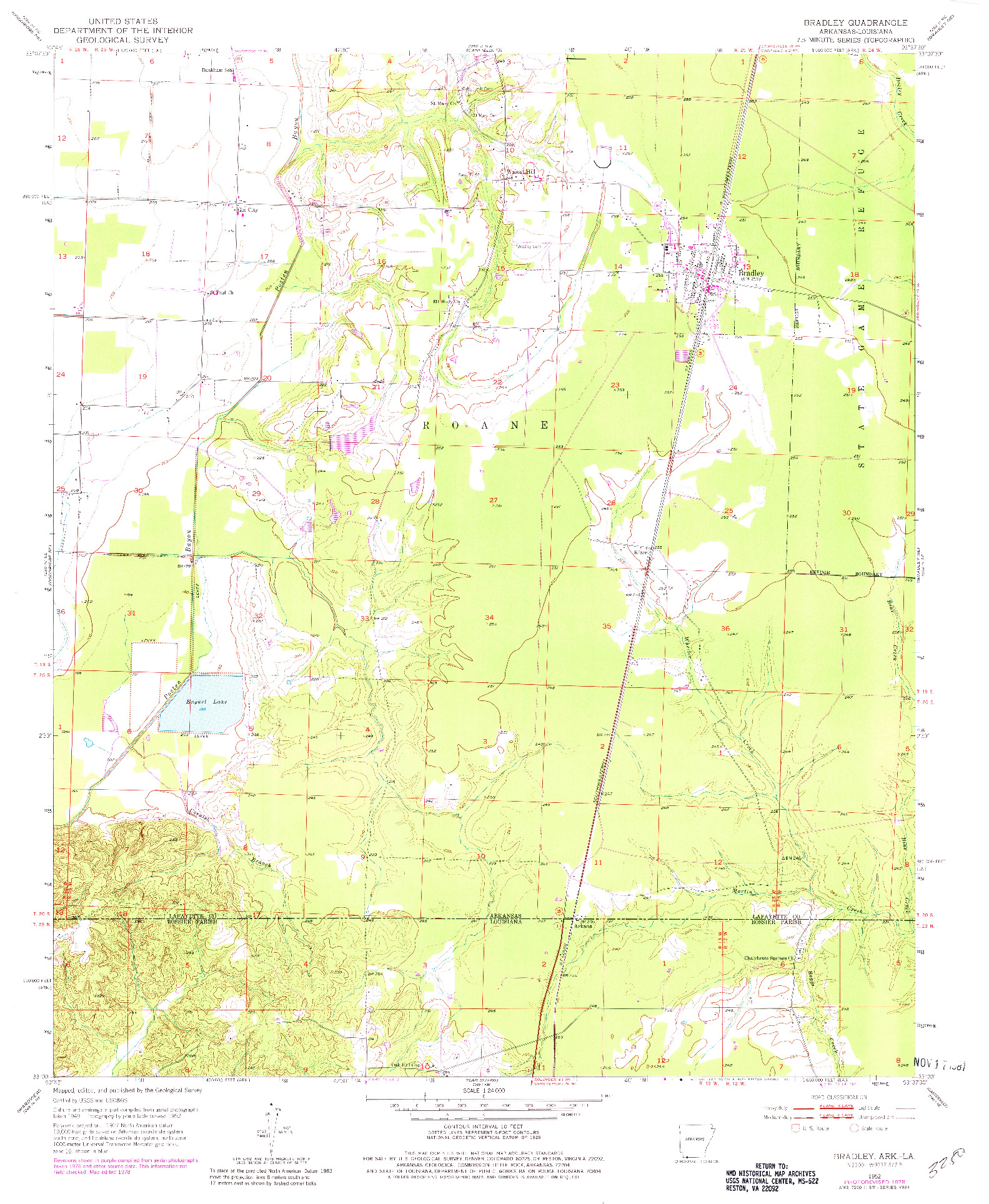 USGS 1:24000-SCALE QUADRANGLE FOR BRADLEY, AR 1952