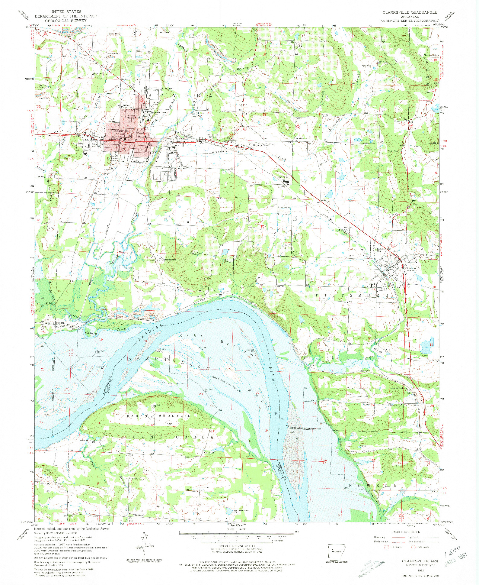 USGS 1:24000-SCALE QUADRANGLE FOR CLARKSVILLE, AR 1962