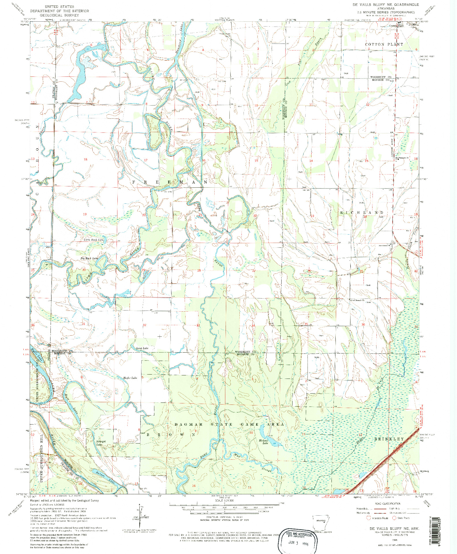 USGS 1:24000-SCALE QUADRANGLE FOR DE VALLS BLUFF NE, AR 1968