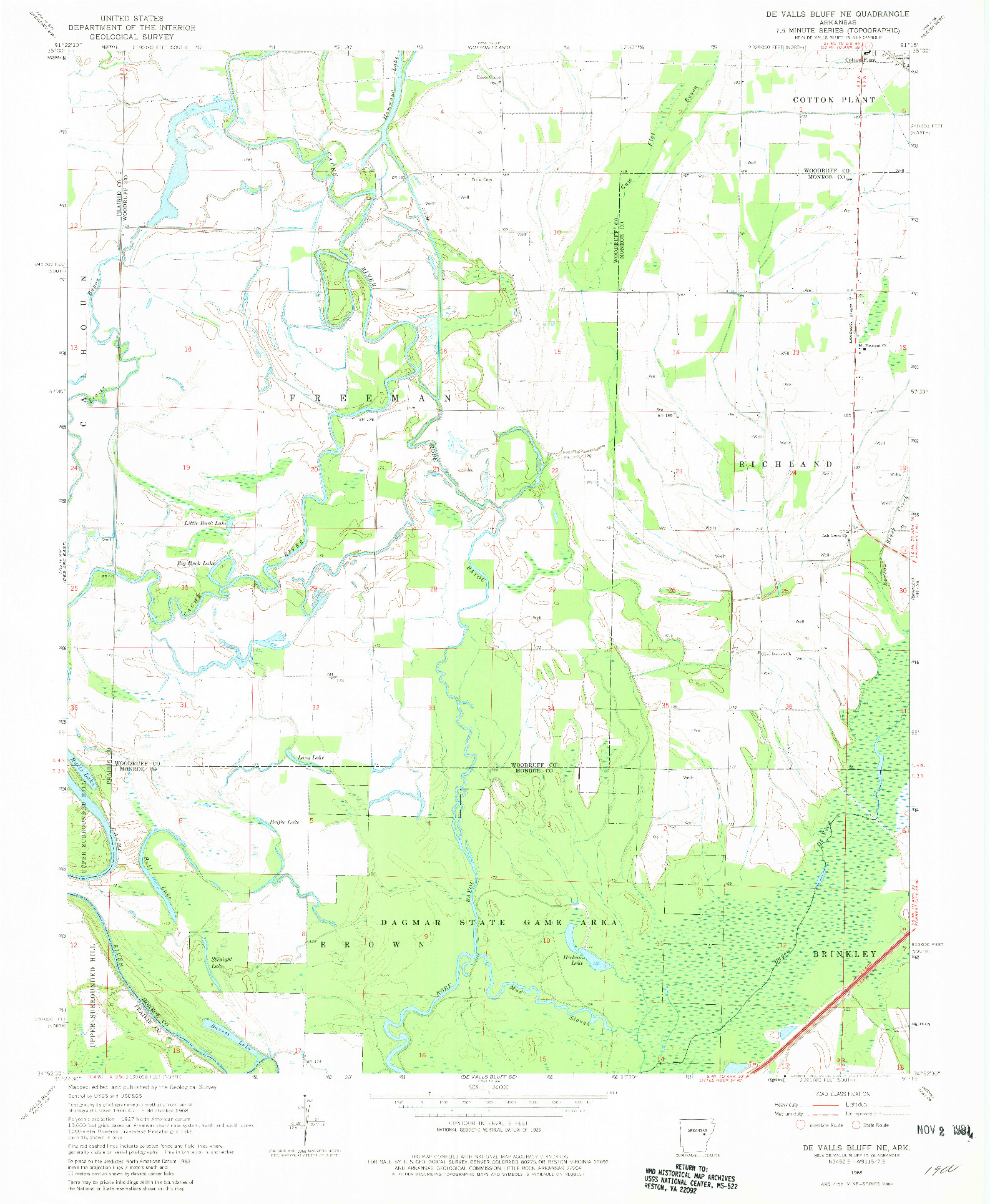 USGS 1:24000-SCALE QUADRANGLE FOR DE VALLS BLUFF NE, AR 1968