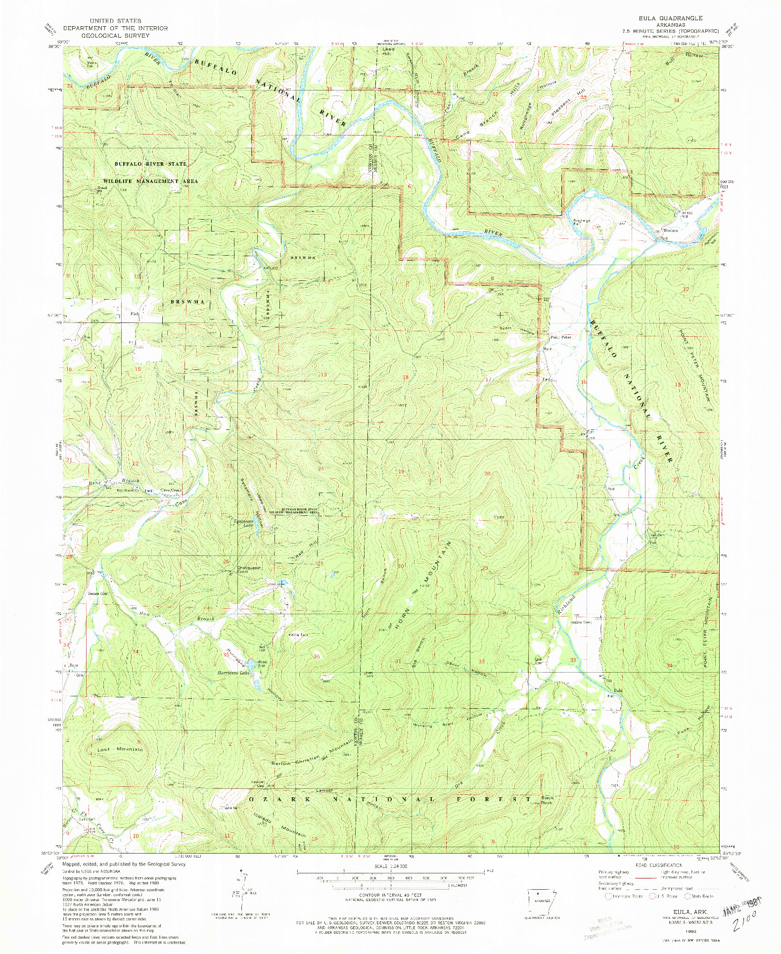 USGS 1:24000-SCALE QUADRANGLE FOR EULA, AR 1980
