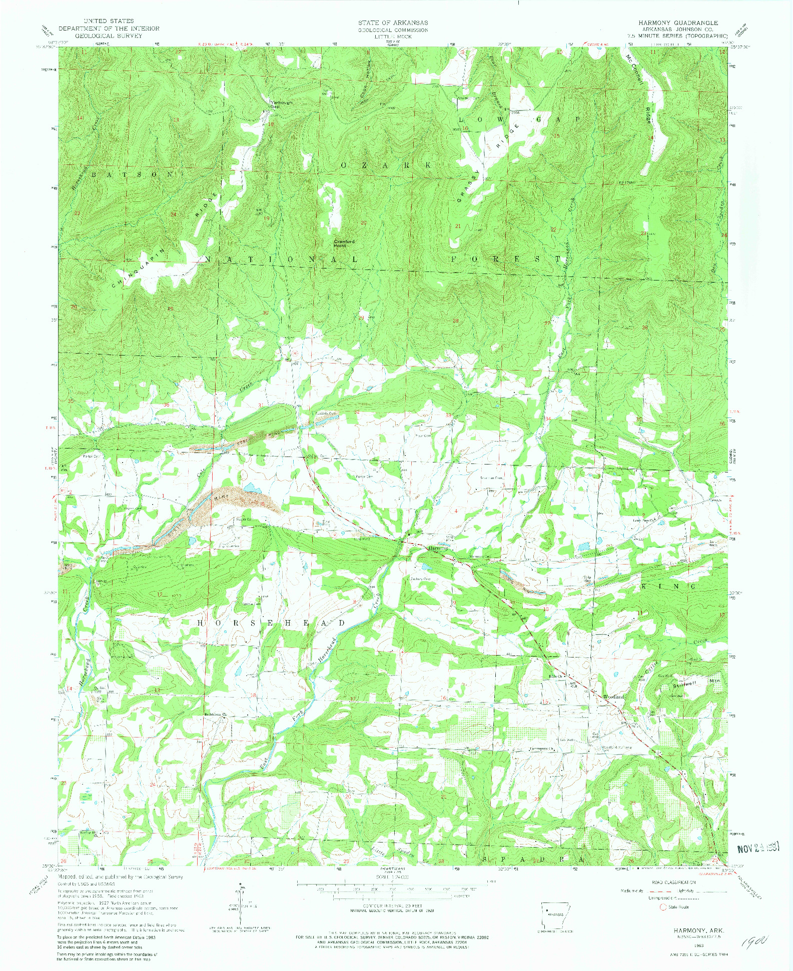 USGS 1:24000-SCALE QUADRANGLE FOR HARMONY, AR 1963