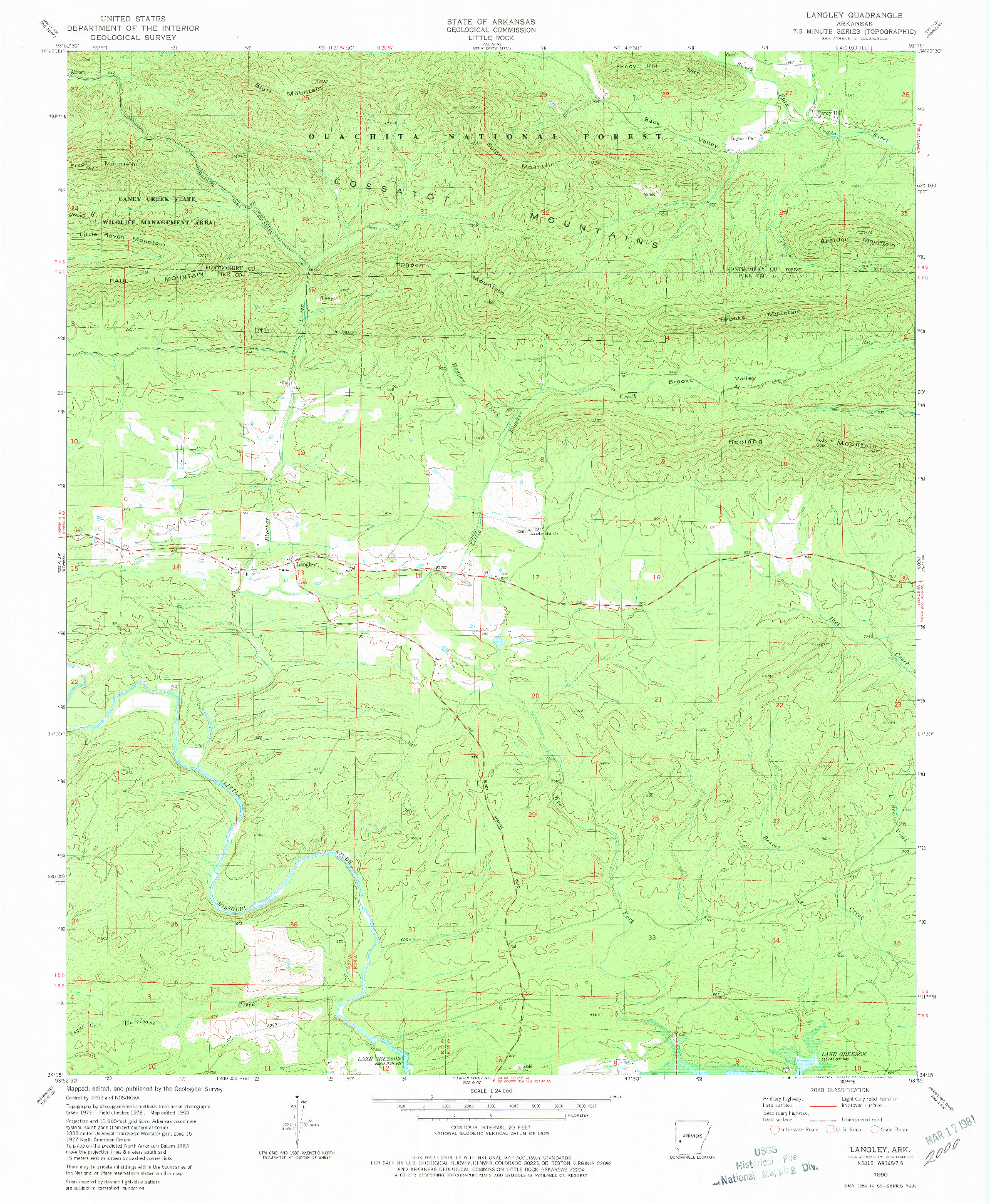 USGS 1:24000-SCALE QUADRANGLE FOR LANGLEY, AR 1980