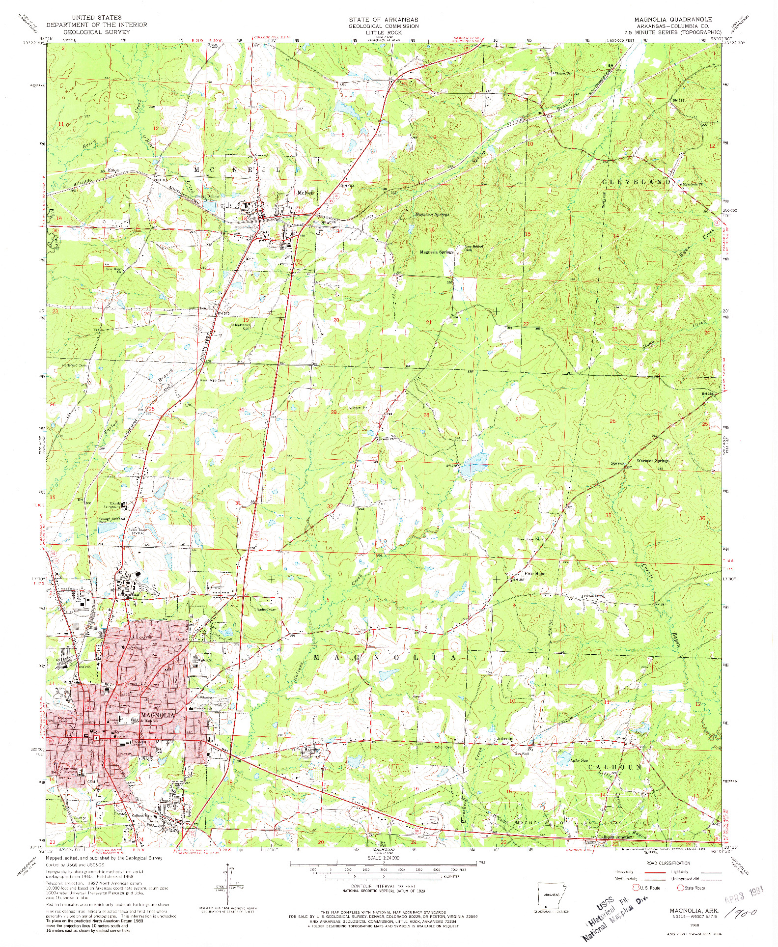 USGS 1:24000-SCALE QUADRANGLE FOR MAGNOLIA, AR 1968