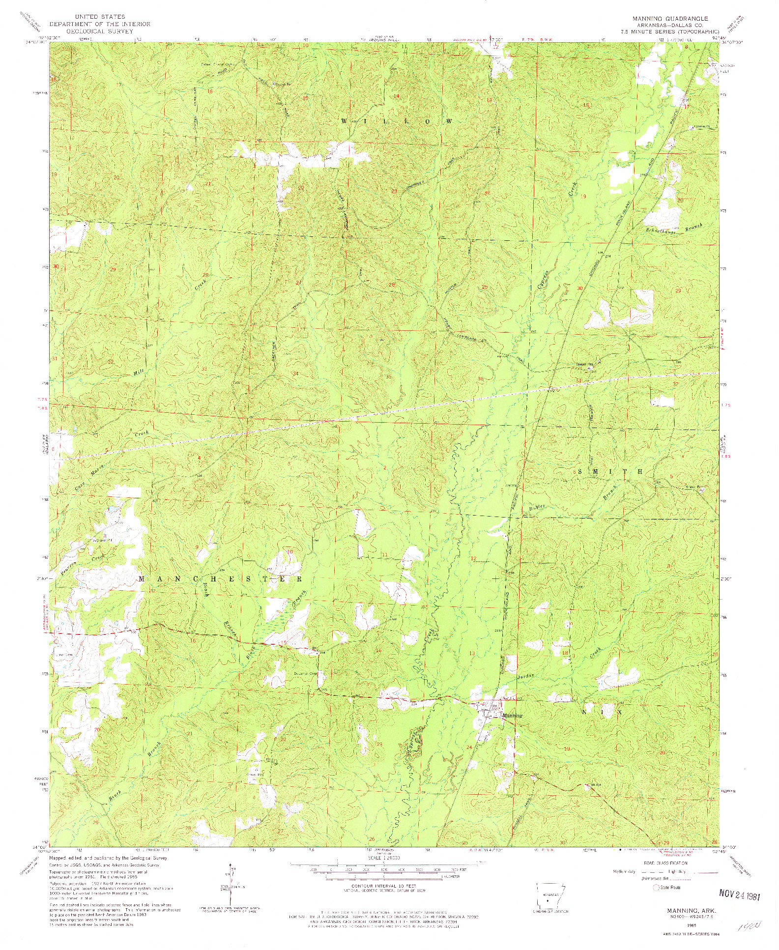 USGS 1:24000-SCALE QUADRANGLE FOR MANNING, AR 1965